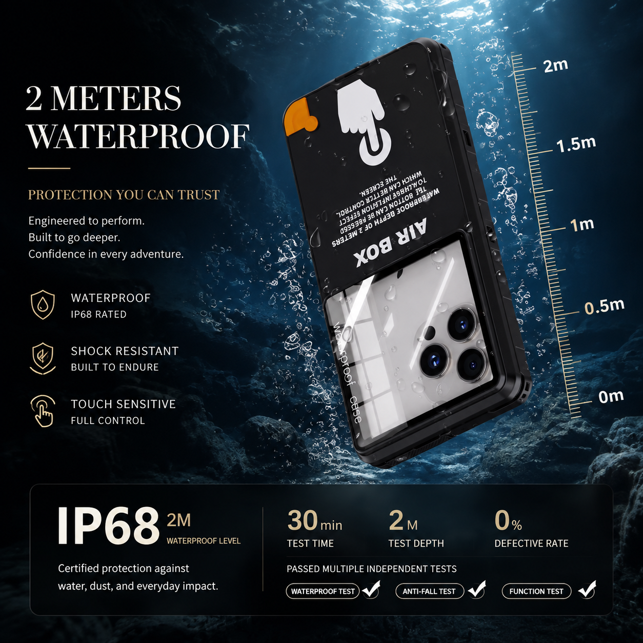 Premium Luxury iPhone Case IP68 Waterproof Cover Full Body Sealed Shockproof Dustproof Protective Outdoor Design Heavy Duty Durable Finish Style