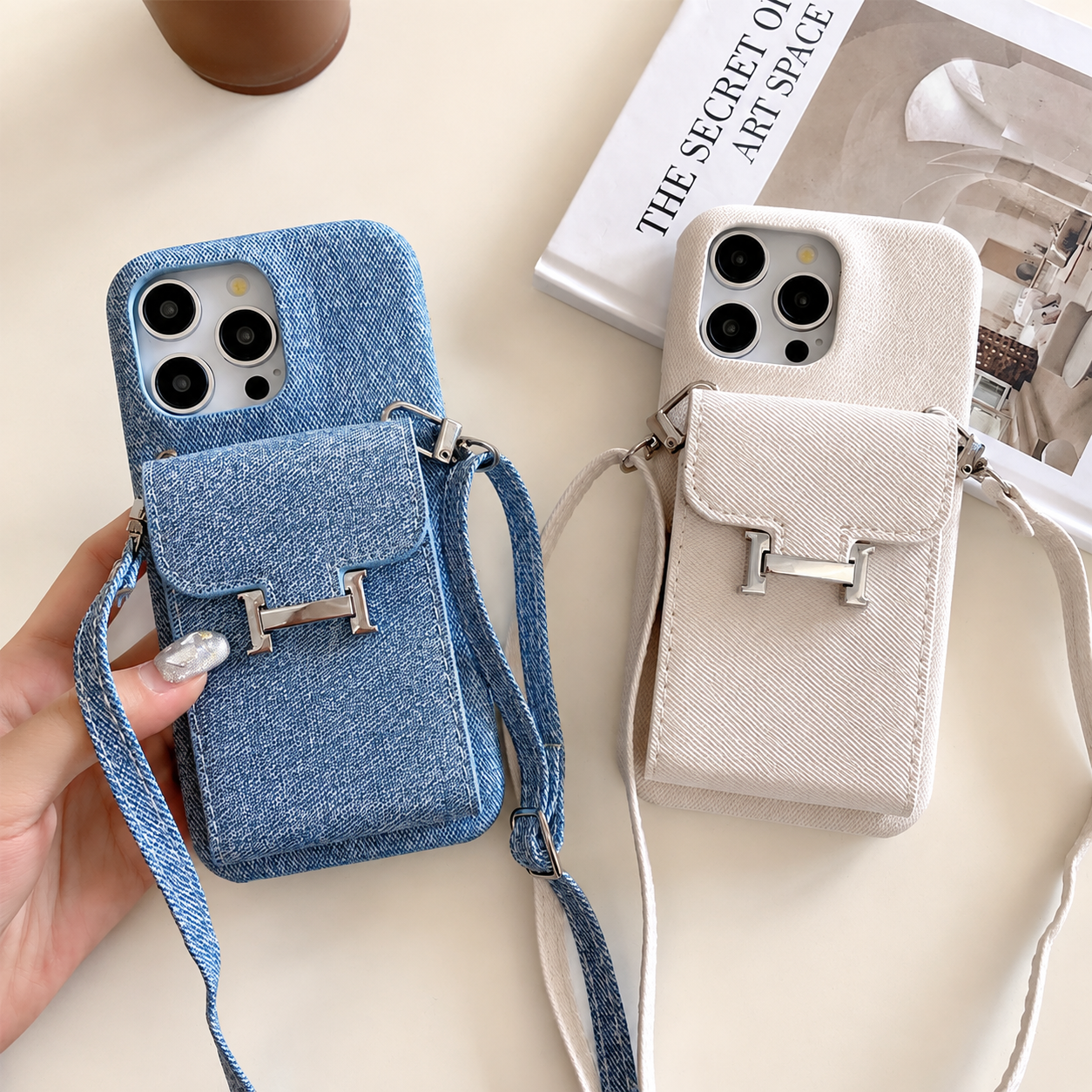 Premium Luxury iPhone Case Leather Wallet Crossbody Flip Cover PU Leather Card Pocket Shoulder Strap Shockproof Full Coverage Slim Design Finish