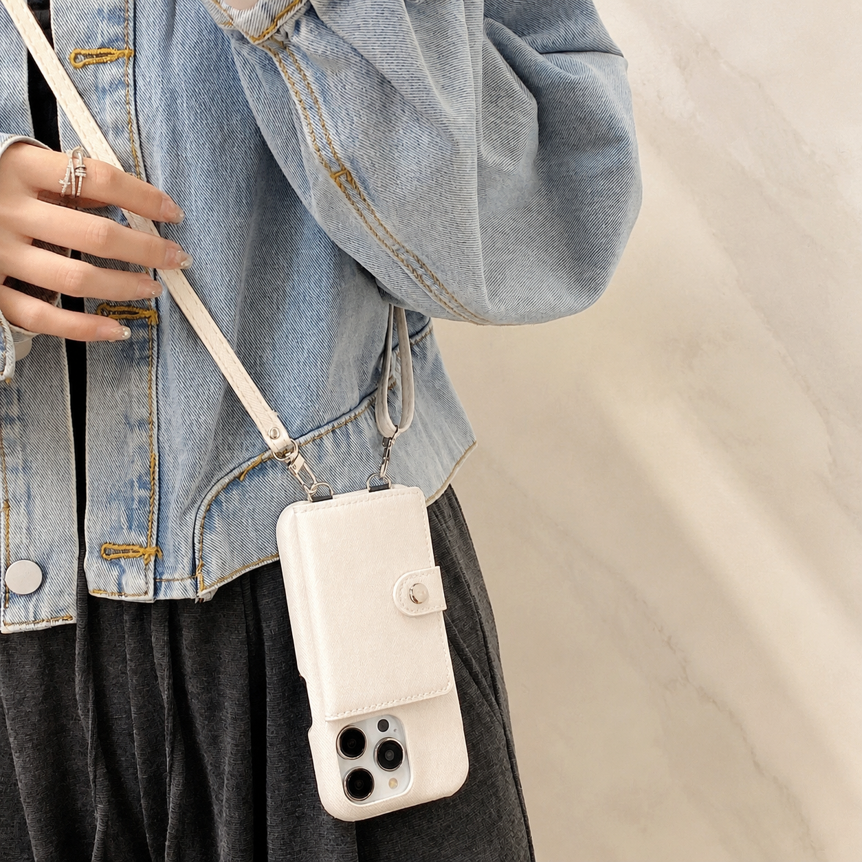 Premium Luxury iPhone Case Leather Wallet Crossbody Flip Cover PU Leather Card Pocket Shoulder Strap Shockproof Full Coverage Slim Design Finish