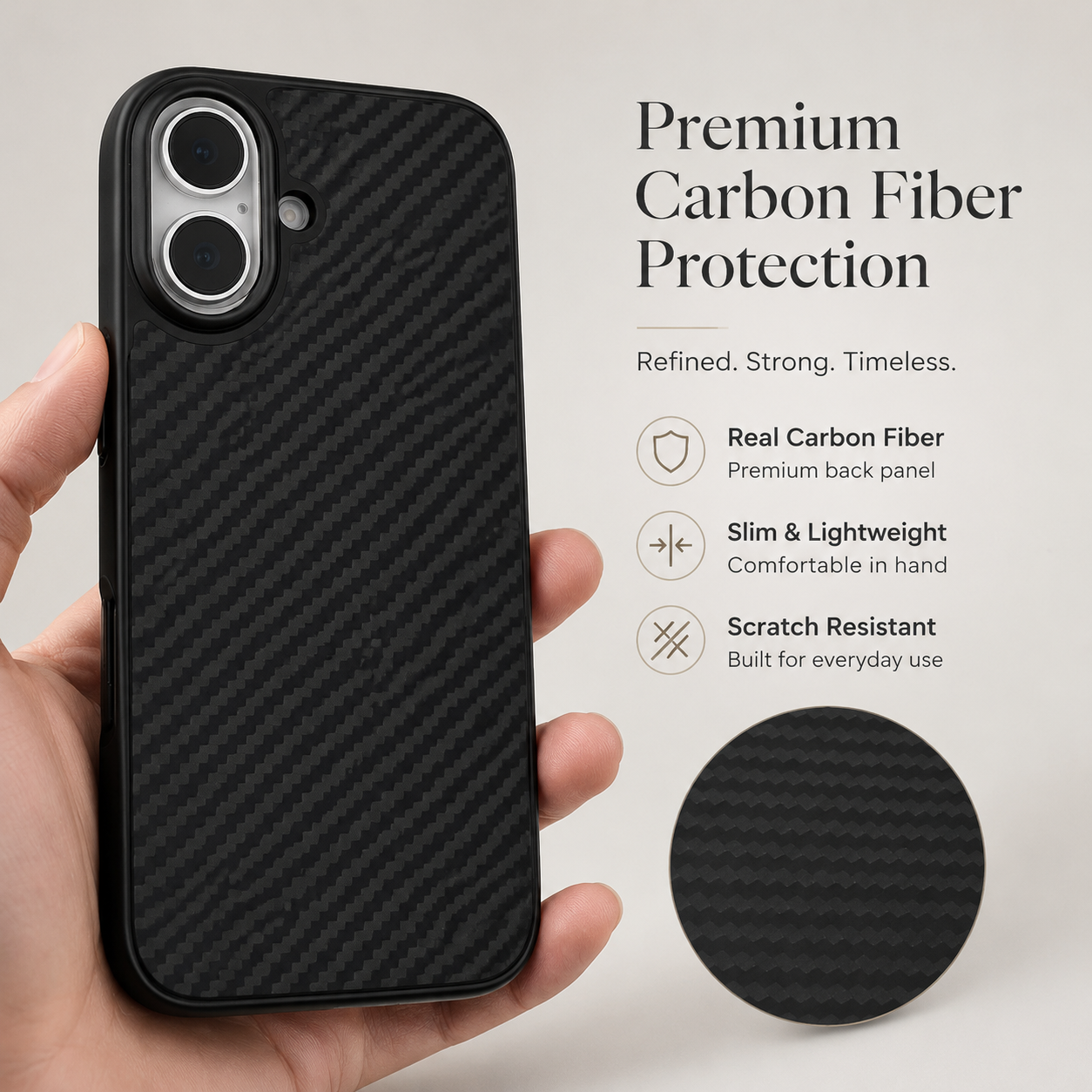 Premium Luxury iPhone Case MagSafe Compatible 1500D Aviation Carbon Fiber Cover Shockproof TPU Ultra Lightweight High Strength Protective Durable Design Finish