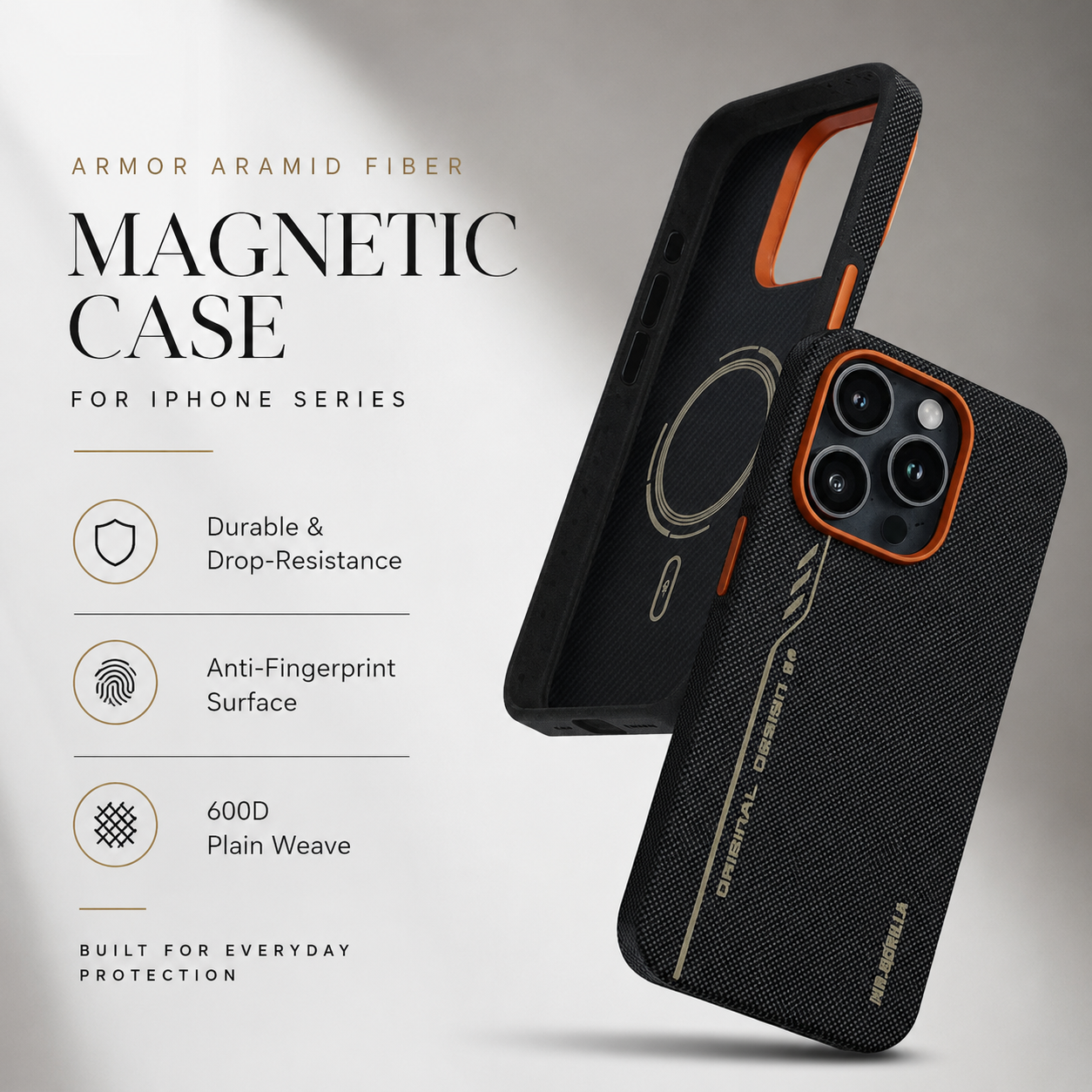 Premium Luxury iPhone Case MagSafe Compatible 600D Kevlar Aramid Fiber Cover Magnetic Shockproof Half Wrapped Anti Fingerprint Protective Durable Design Finish