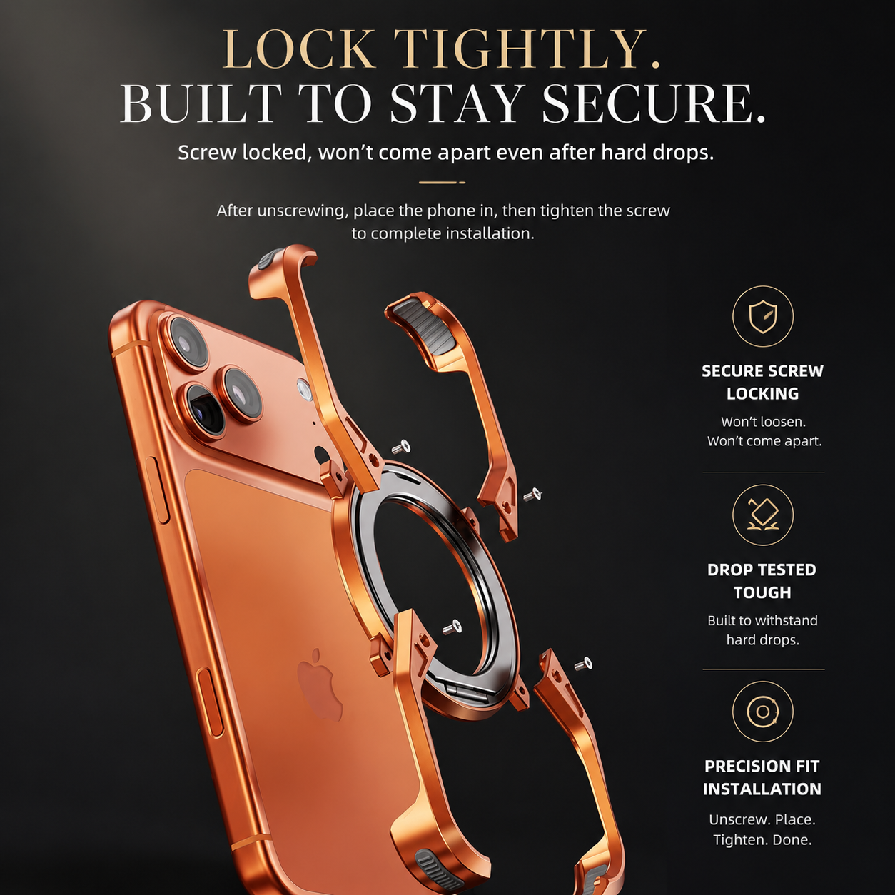Premium Luxury iPhone Case MagSafe Compatible Aluminum Bumper Frame Cover 360° Rotating Ring Stand Shockproof Camera Protection Slim Design Finish