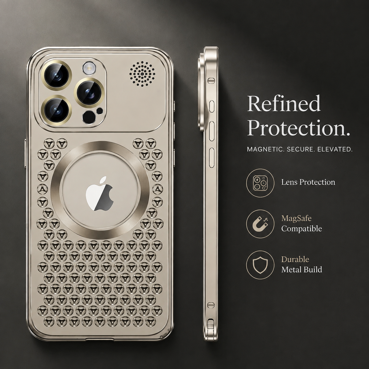 Premium Luxury iPhone Case MagSafe Compatible Aluminum Frame Heat Dissipation Metal Cover Shockproof Camera Protection Electroplated Slim Durable Design Finish