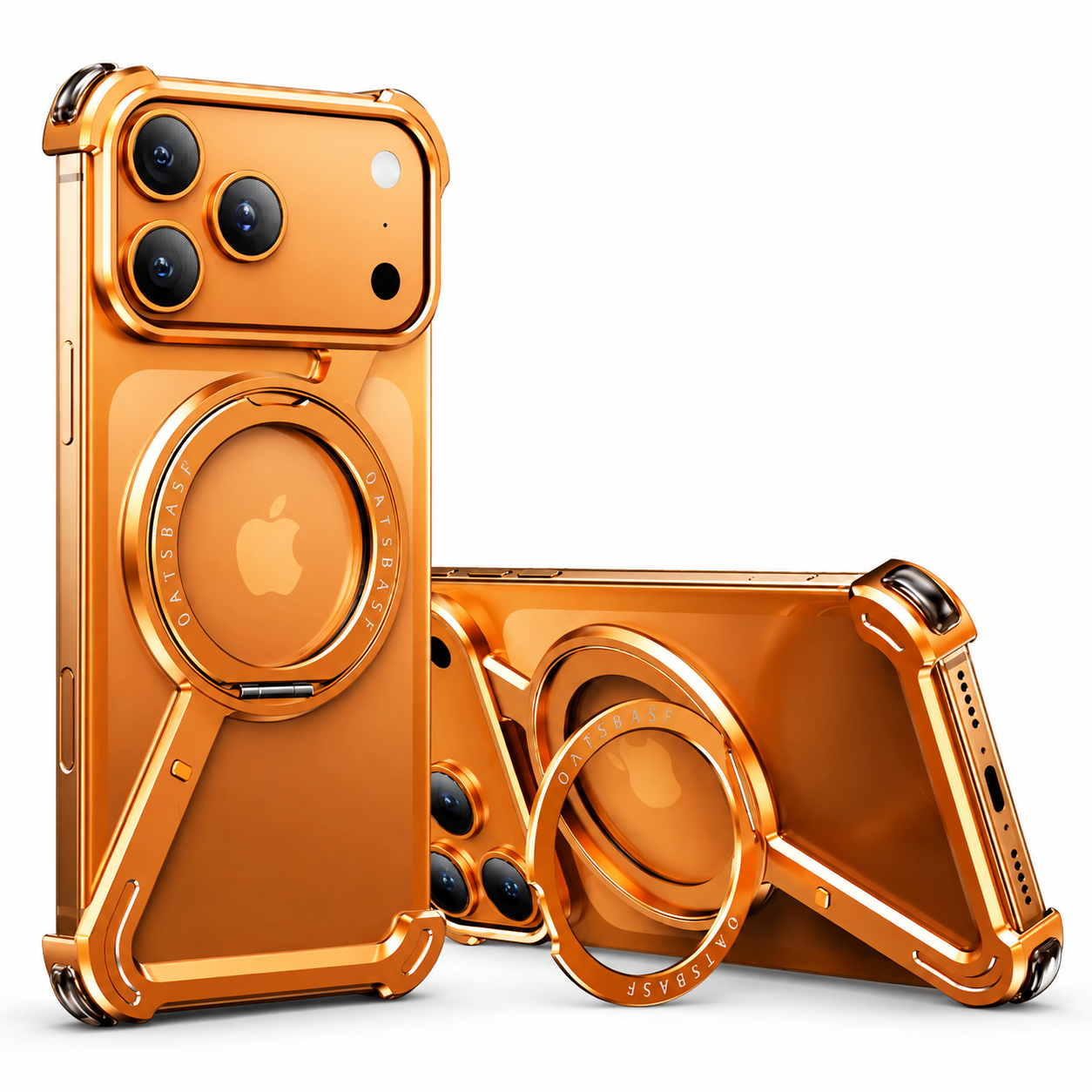 Premium Luxury iPhone Case MagSafe Compatible Aluminum Magnetic Cover Frameless Shockproof 360° Rotating Ring Stand Camera Protection Slim Design Finish