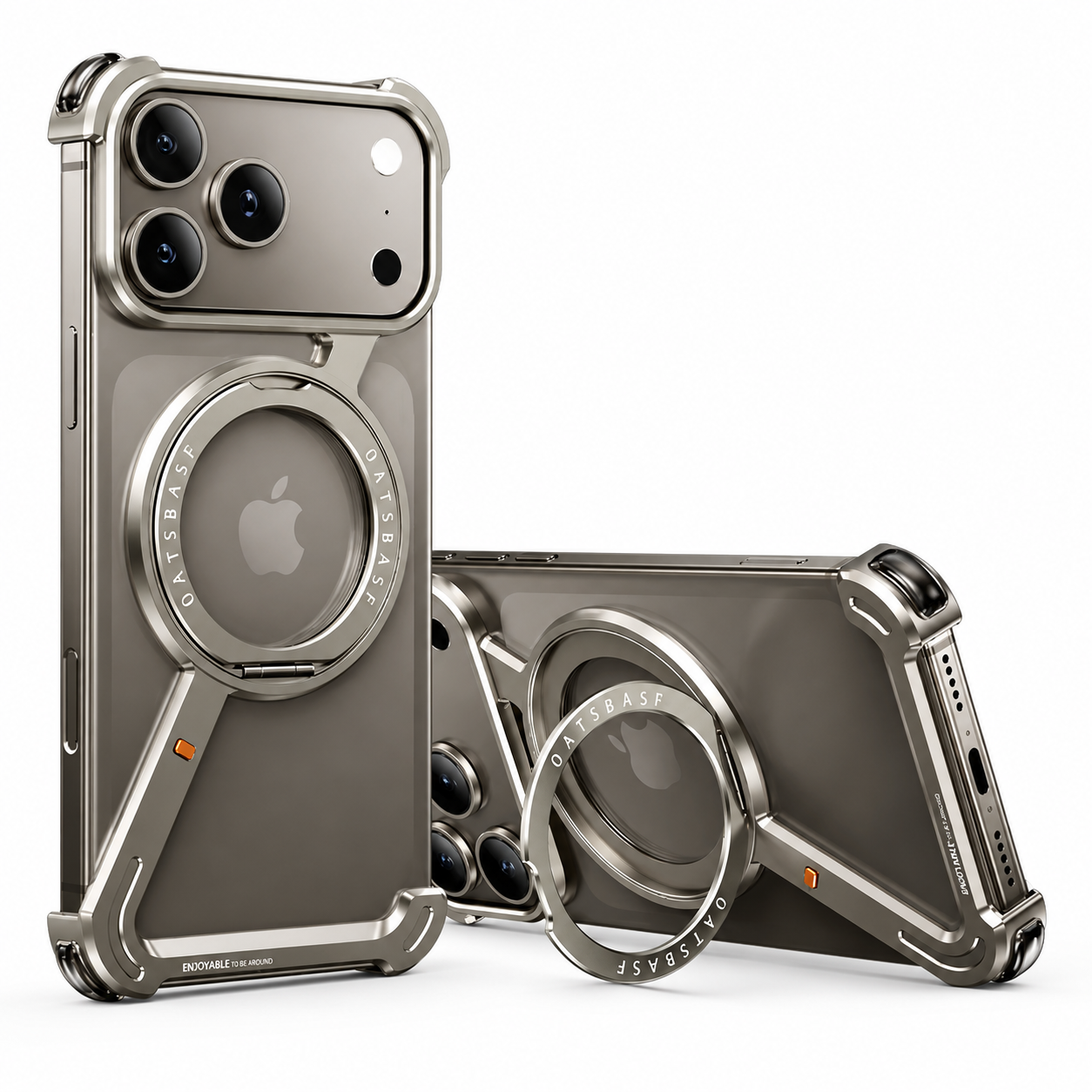 Premium Luxury iPhone Case MagSafe Compatible Aluminum Magnetic Cover Frameless Shockproof 360° Rotating Ring Stand Camera Protection Slim Design Finish