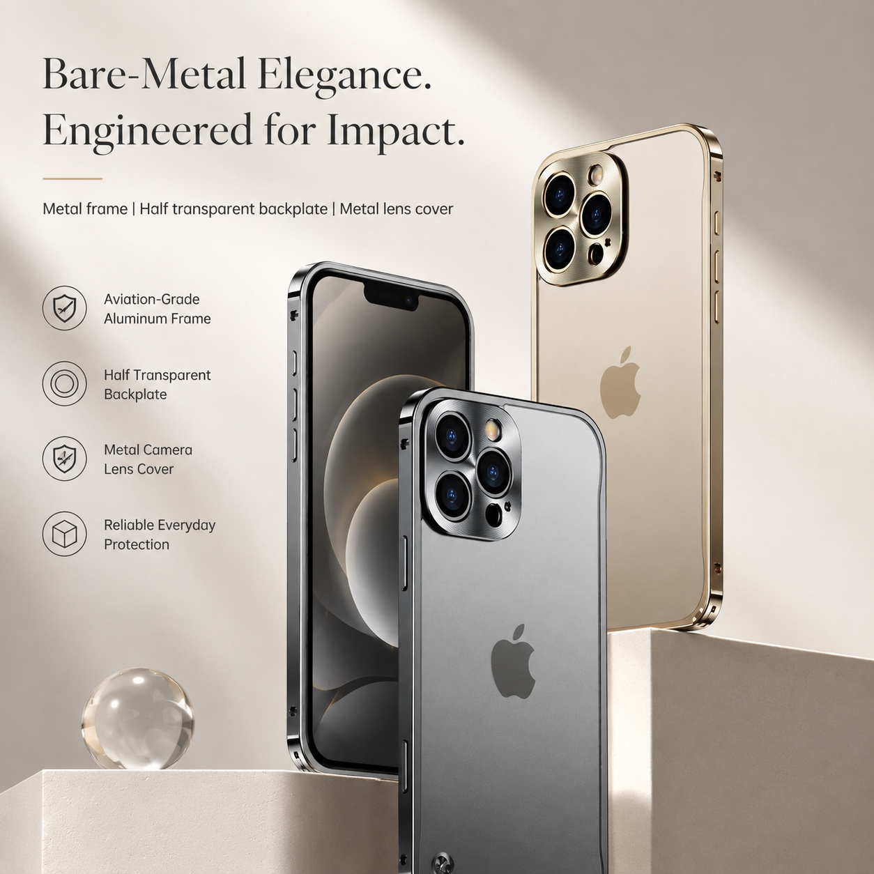 Premium Luxury iPhone Case MagSafe Compatible Aluminum Metal Frame Cover Shockproof Full Camera Protection Magnetic Fit Wireless Charging Slim Design Finish