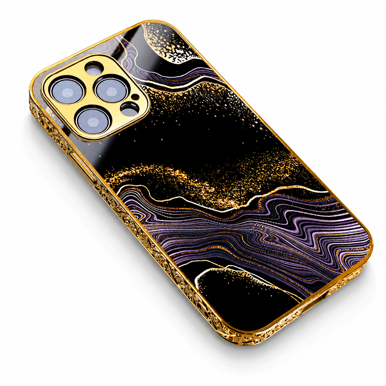 Premium Luxury iPhone Case MagSafe Compatible Black Marble Texture Cover Gold Edge Design Shockproof Camera Protection 3D Grip Slim Profile Finish