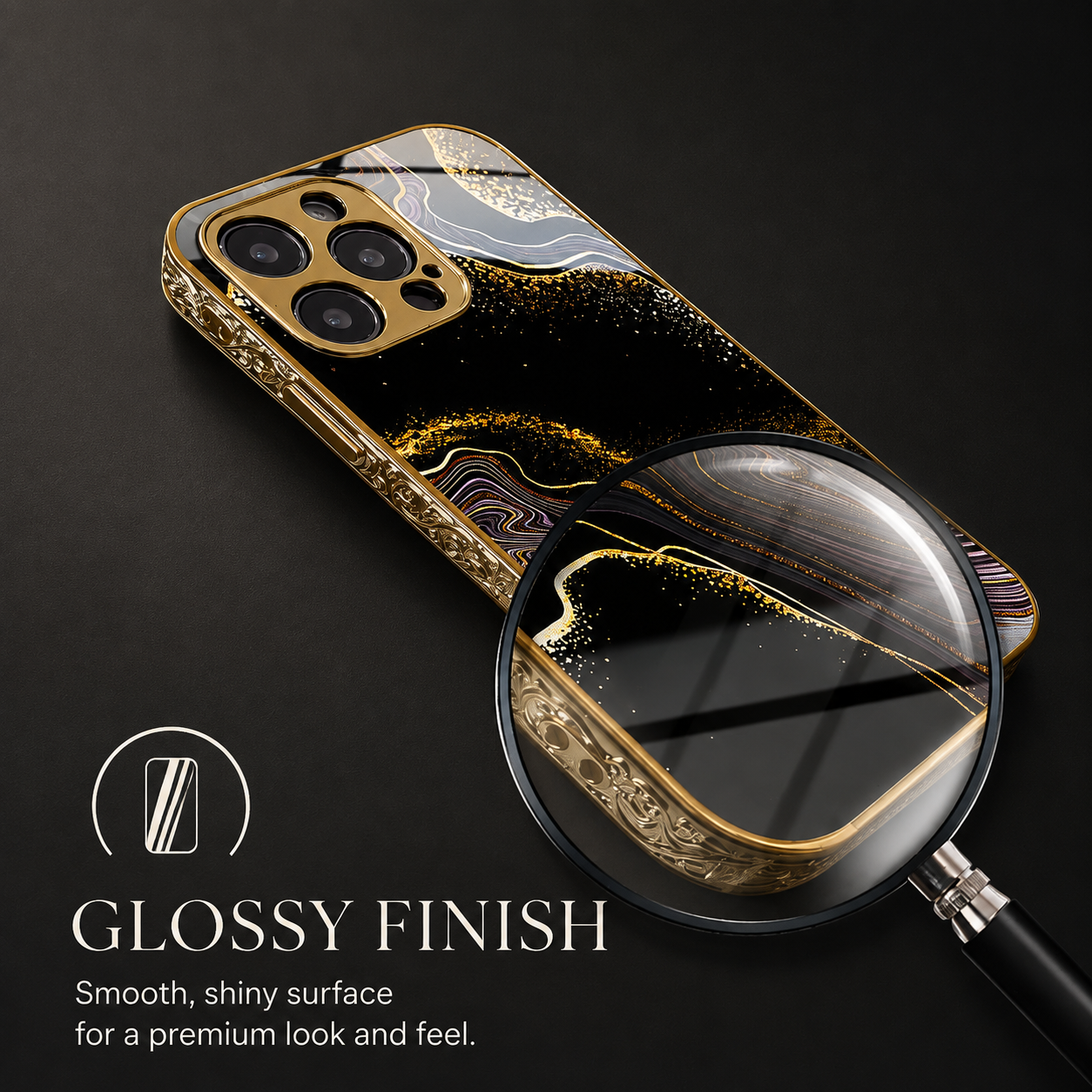 Premium Luxury iPhone Case MagSafe Compatible Black Marble Texture Cover Gold Edge Design Shockproof Camera Protection 3D Grip Slim Profile Finish