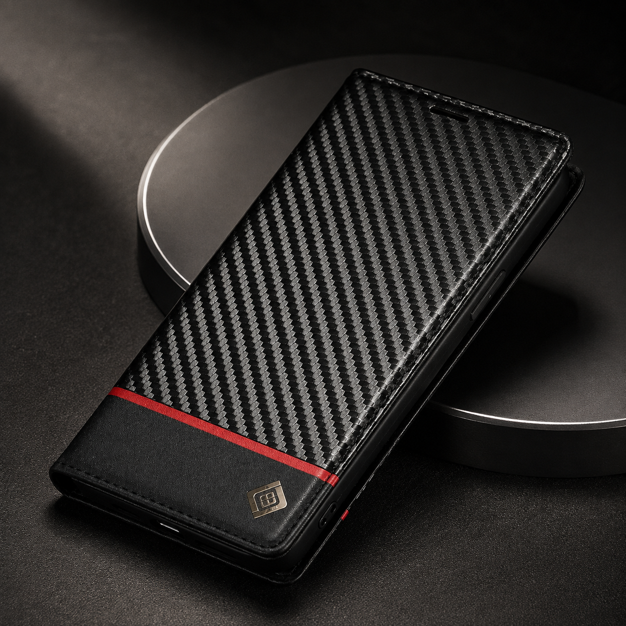 Premium Luxury iPhone Case MagSafe Compatible Carbon Fiber Leather Flip Wallet Cover Card Holder Kickstand Shockproof Camera Protection Slim Design Finish