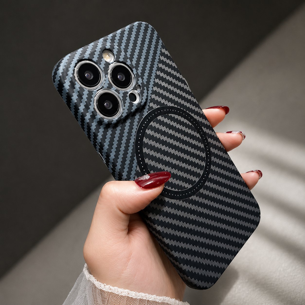 Premium Luxury iPhone Case MagSafe Compatible Carbon Fiber Magnetic Cover Shockproof Camera Lens Protection Slim Lightweight Protective Design Finish