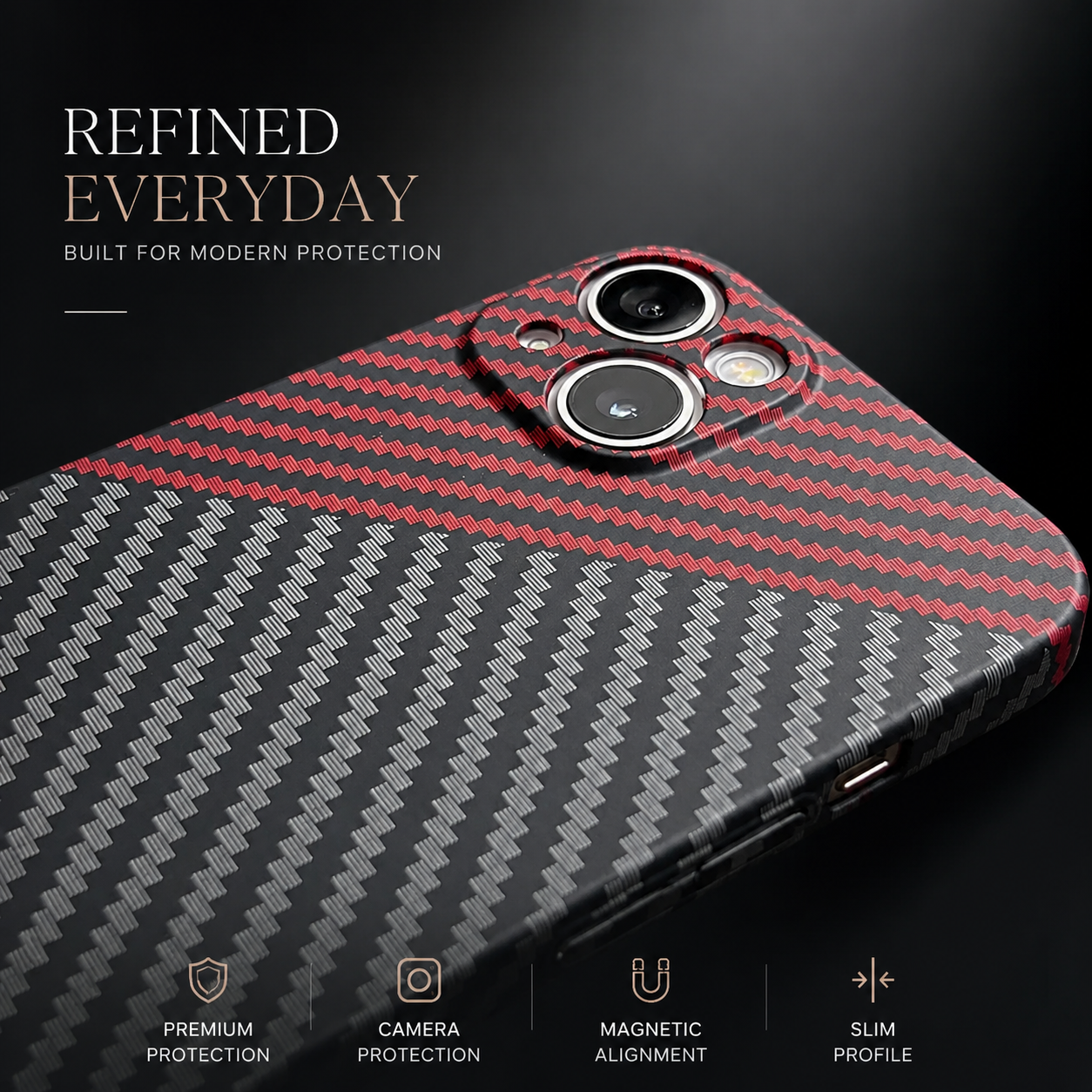 Premium Luxury iPhone Case MagSafe Compatible Carbon Fiber Texture Matte Cover Hard PC Shockproof Camera Protection Ultra Thin Slim Durable Design Finish