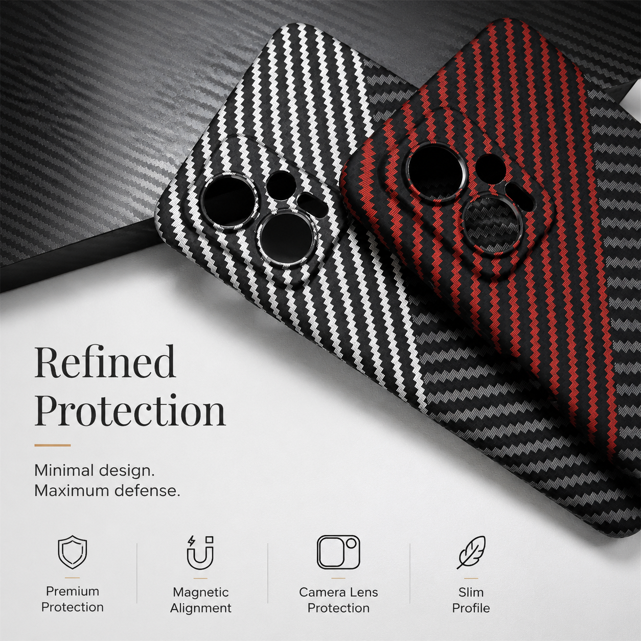 Premium Luxury iPhone Case MagSafe Compatible Carbon Fiber Texture Matte Cover Hard PC Shockproof Camera Protection Ultra Thin Slim Durable Design Finish