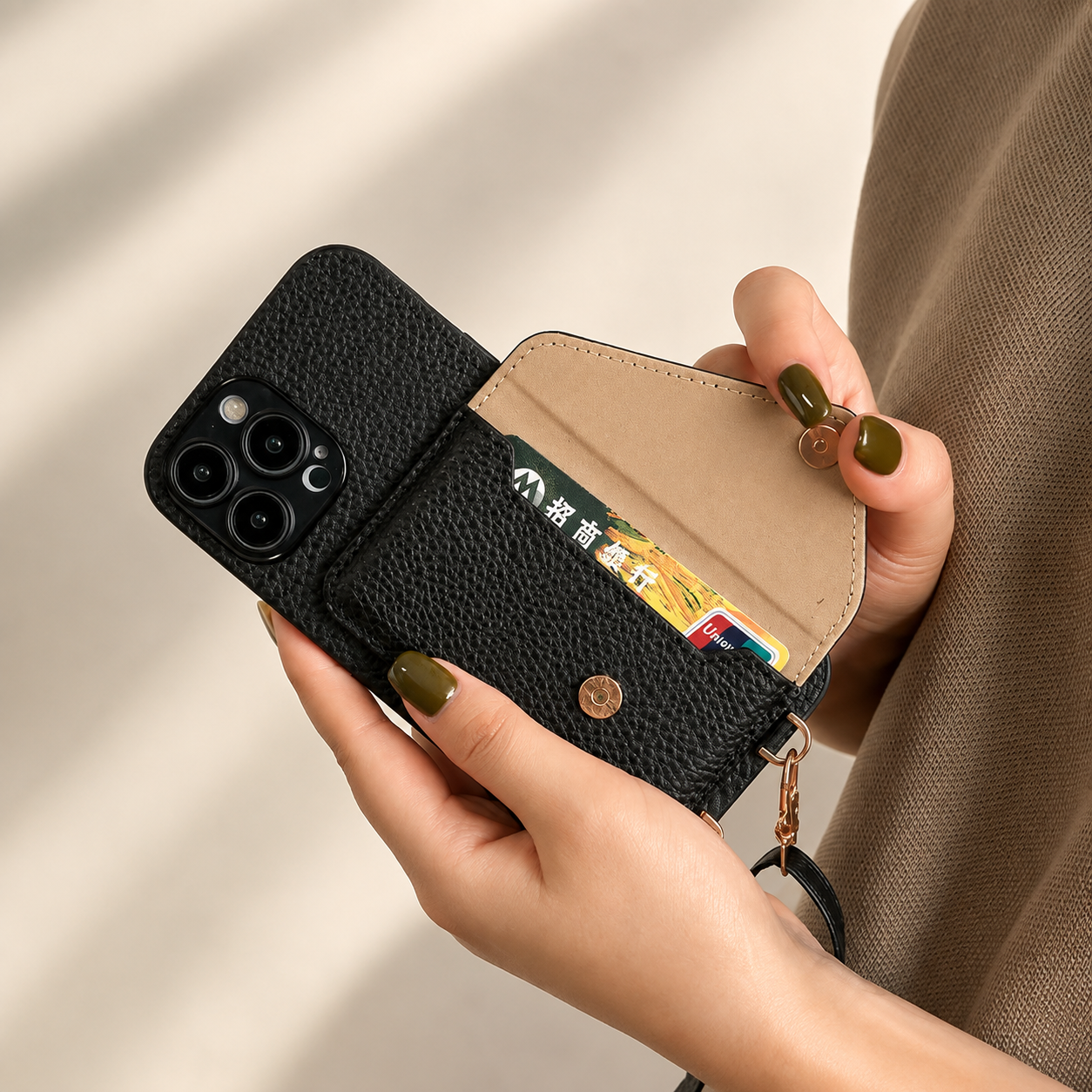 Premium Luxury iPhone Case MagSafe Compatible Crossbody Wallet Leather Cover Card Holder Strap Shockproof Camera Protection Slim Design Finish