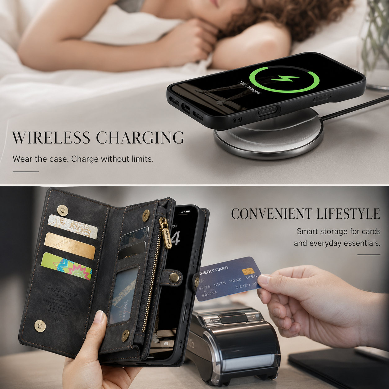 Premium Luxury iPhone Case MagSafe Compatible Detachable Leather Wallet Cover Flip Stand Card Holder Shockproof Camera Protection Slim Design Finish