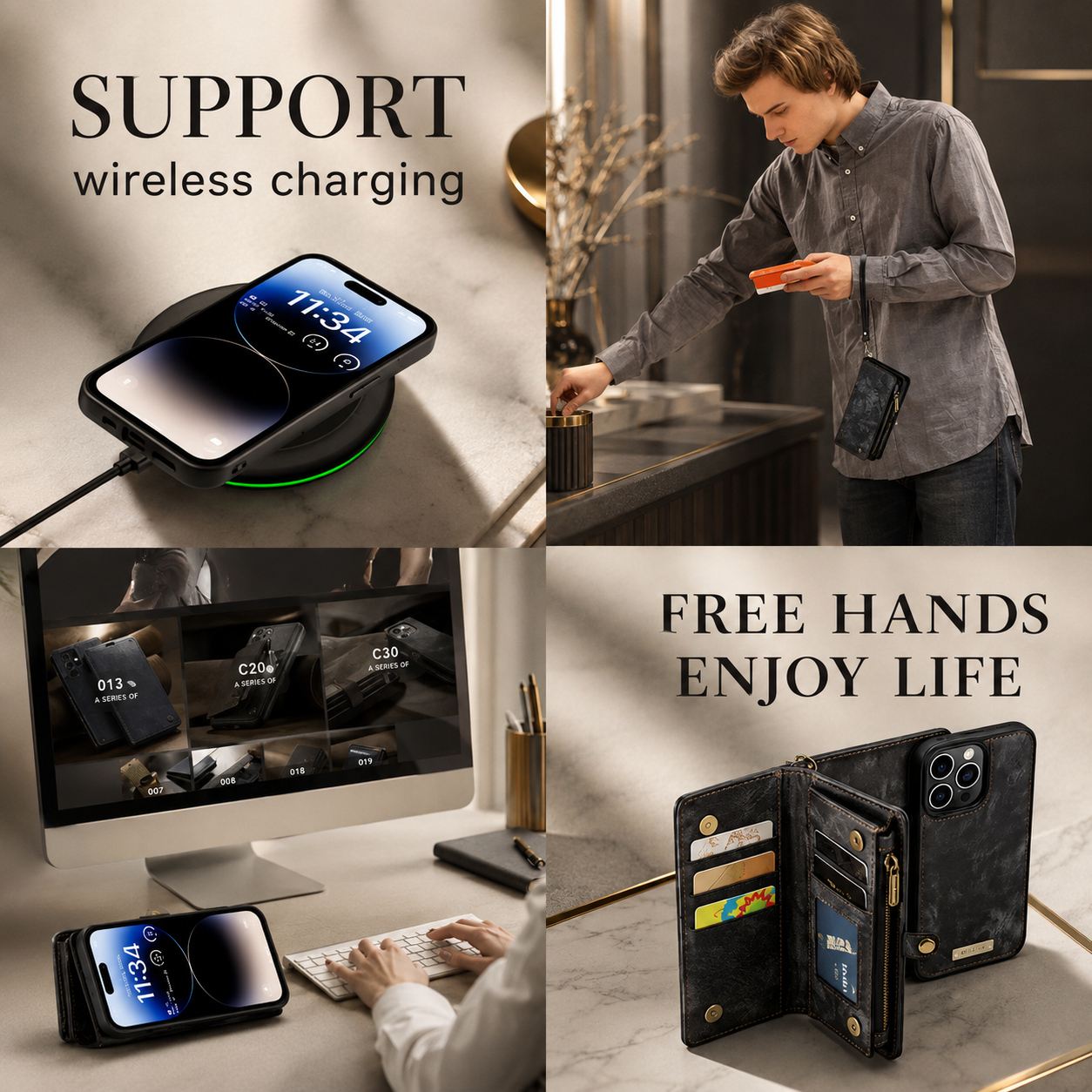 Premium Luxury iPhone Case MagSafe Compatible Detachable Leather Wallet Cover Flip Stand Card Holder Shockproof Camera Protection Slim Design Finish
