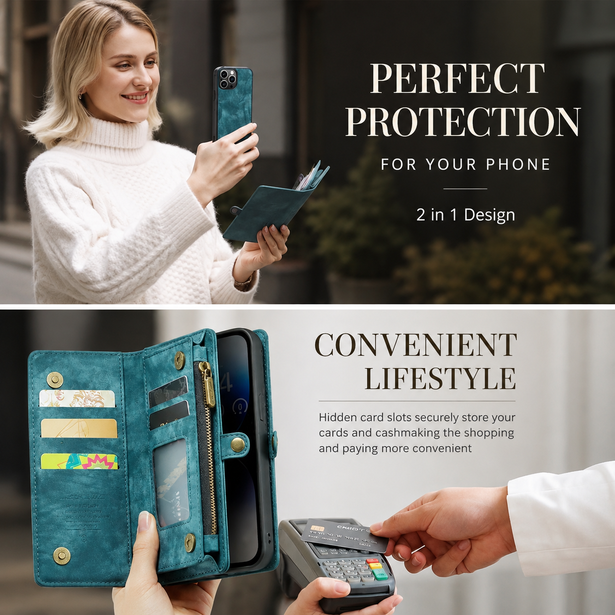 Premium Luxury iPhone Case MagSafe Compatible Detachable Leather Wallet Cover Flip Stand Card Holder Shockproof Camera Protection Slim Design Finish
