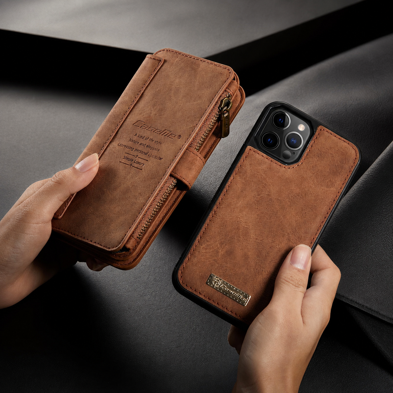 Premium Luxury iPhone Case MagSafe Compatible Detachable Leather Wallet Cover Flip Stand Card Holder Shockproof Camera Protection Slim Design Finish