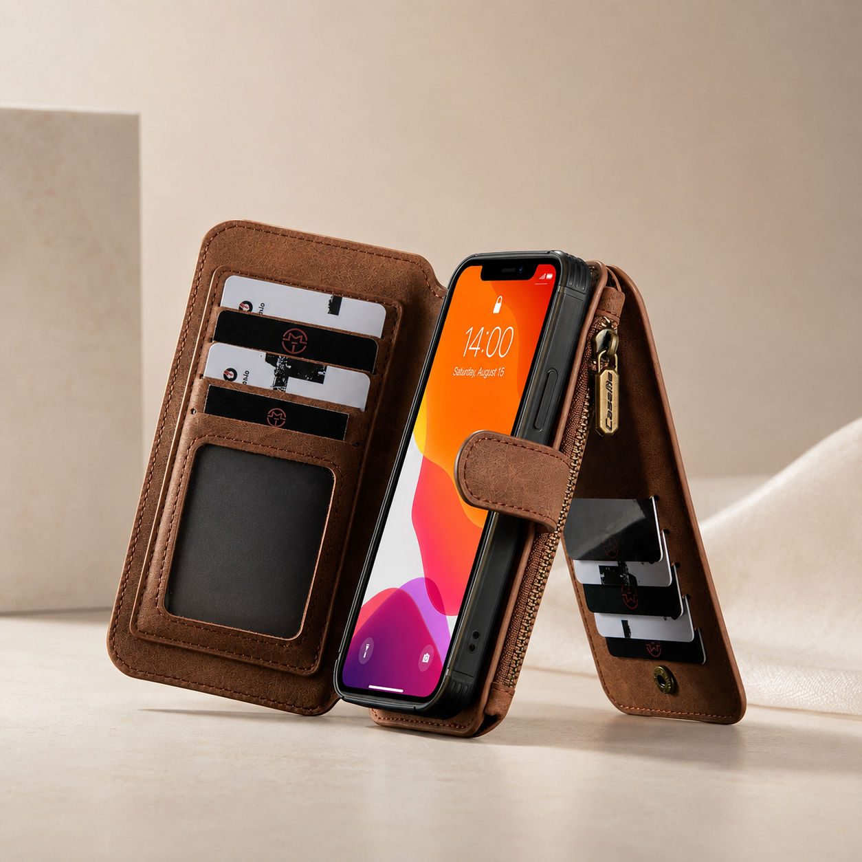 Premium Luxury iPhone Case MagSafe Compatible Detachable Leather Wallet Cover Flip Stand Card Holder Shockproof Camera Protection Slim Design Finish