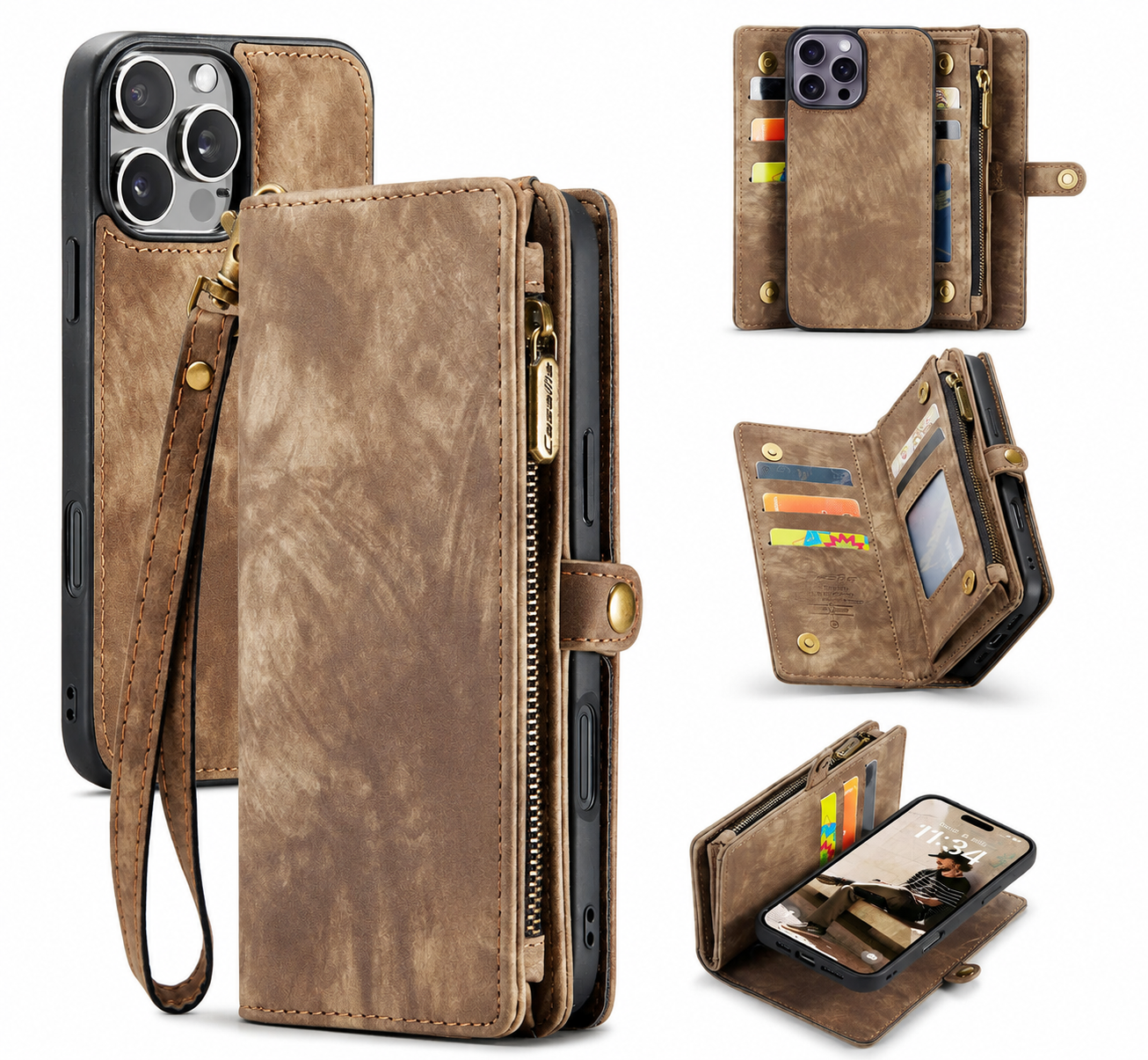 Premium Luxury iPhone Case MagSafe Compatible Detachable Leather Wallet Cover Flip Stand Card Holder Shockproof Camera Protection Slim Design Finish