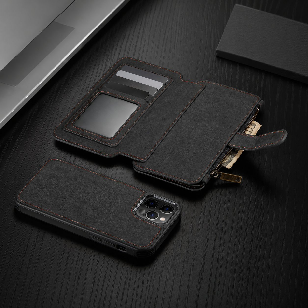 Premium Luxury iPhone Case MagSafe Compatible Detachable Leather Wallet Cover Flip Stand Card Holder Shockproof Camera Protection Slim Design Finish