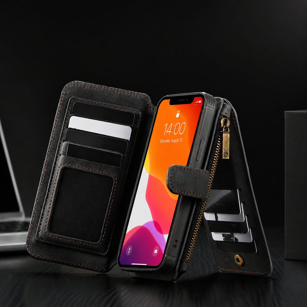 Premium Luxury iPhone Case MagSafe Compatible Detachable Leather Wallet Cover Flip Stand Card Holder Shockproof Camera Protection Slim Design Finish