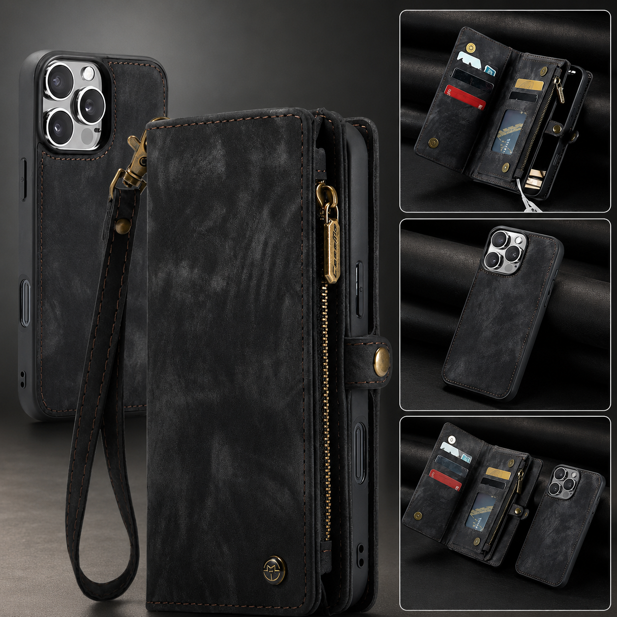 Premium Luxury iPhone Case MagSafe Compatible Detachable Leather Wallet Cover Flip Stand Card Holder Shockproof Camera Protection Slim Design Finish