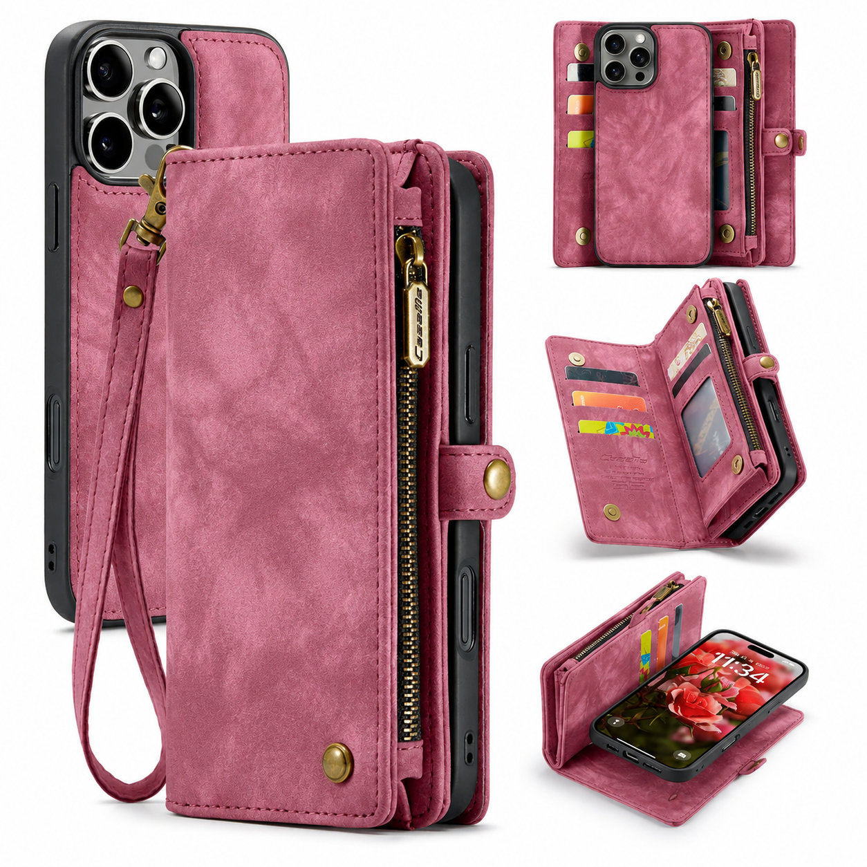 Premium Luxury iPhone Case MagSafe Compatible Detachable Leather Wallet Cover Flip Stand Card Holder Shockproof Camera Protection Slim Design Finish