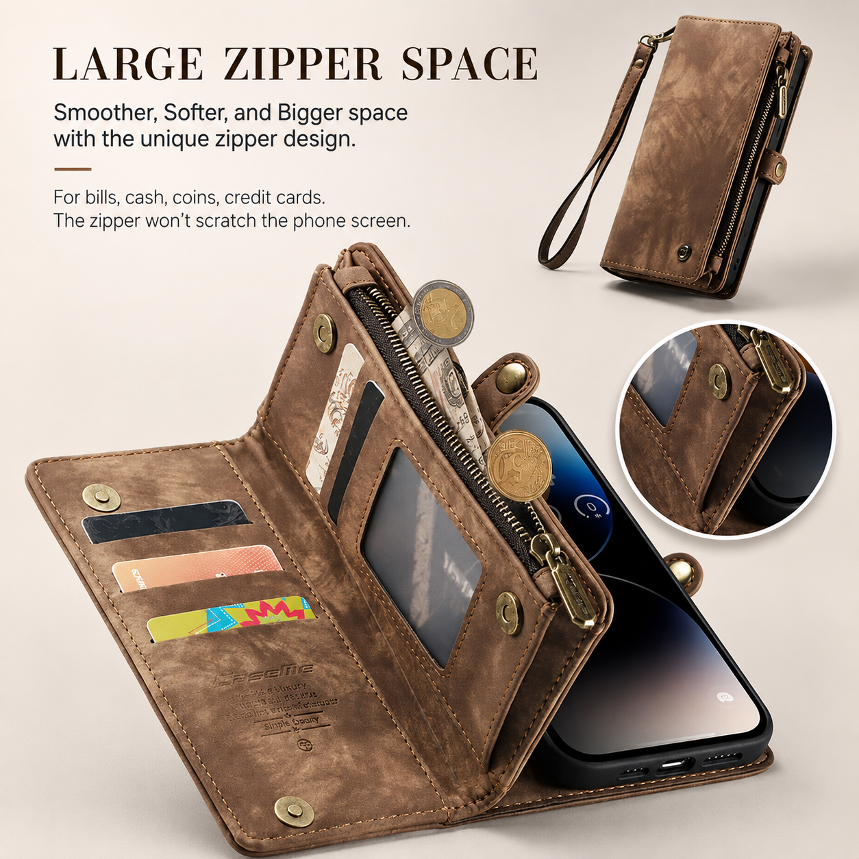 Premium Luxury iPhone Case MagSafe Compatible Detachable Leather Wallet Cover Flip Stand Card Holder Shockproof Camera Protection Slim Design Finish
