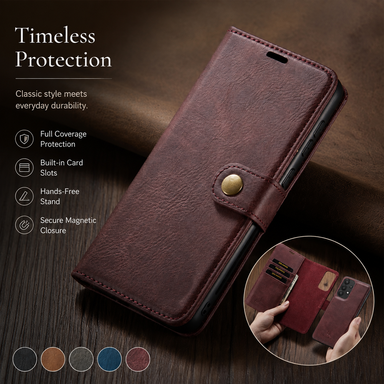 Premium Luxury iPhone Case MagSafe Compatible Detachable Magnetic Wallet Leather Cover Card Holder Shockproof Camera Protection Slim Design Finish
