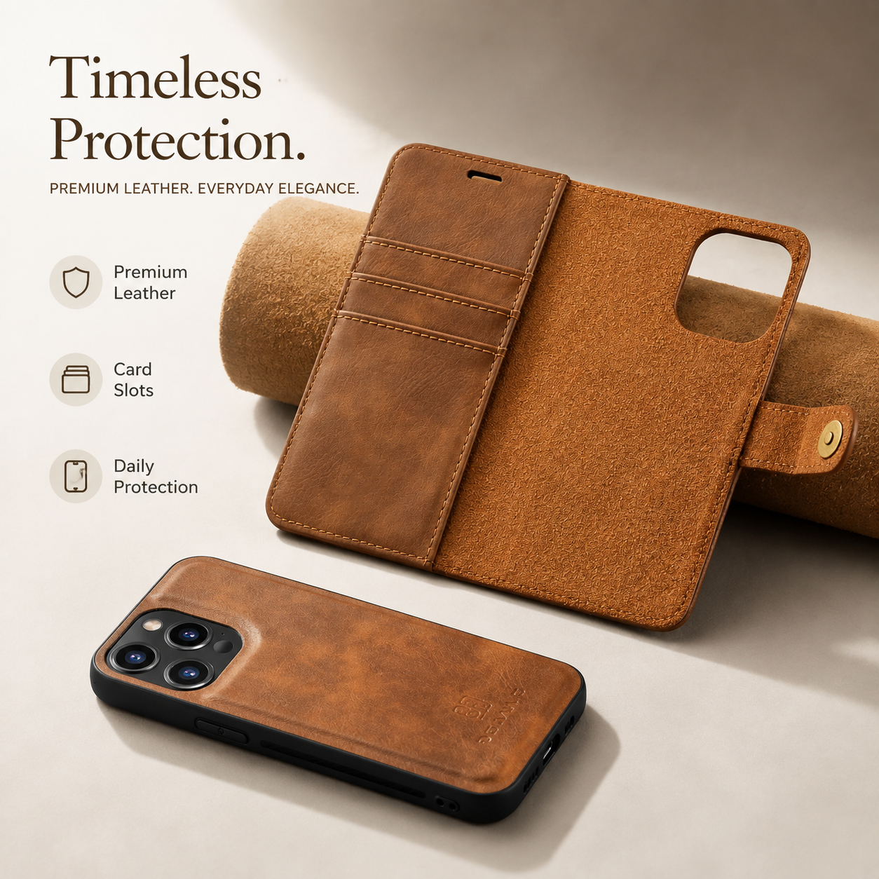 Premium Luxury iPhone Case MagSafe Compatible Detachable Magnetic Wallet Leather Cover Card Holder Shockproof Camera Protection Slim Design Finish