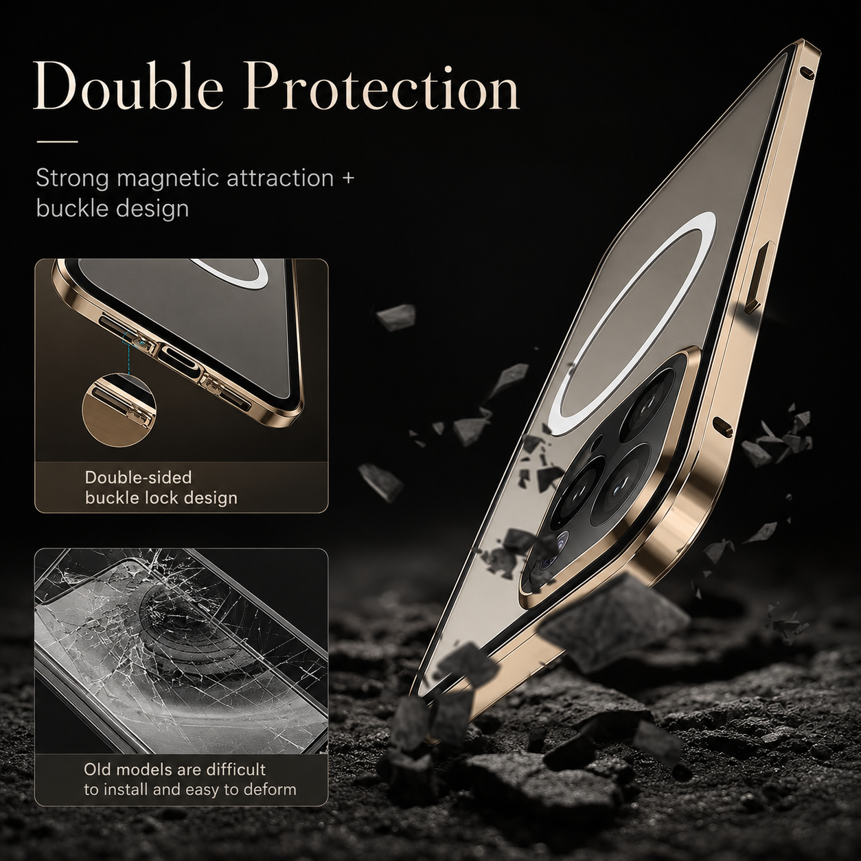 Premium Luxury iPhone Case MagSafe Compatible Double Sided Tempered Glass Metal Frame Cover Shockproof 360 Full Body Camera Protection Slim Design Finish