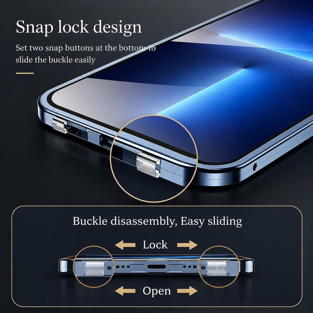Premium Luxury iPhone Case MagSafe Compatible Double Sided Tempered Glass Metal Frame Cover Shockproof 360 Full Body Camera Protection Slim Design Finish