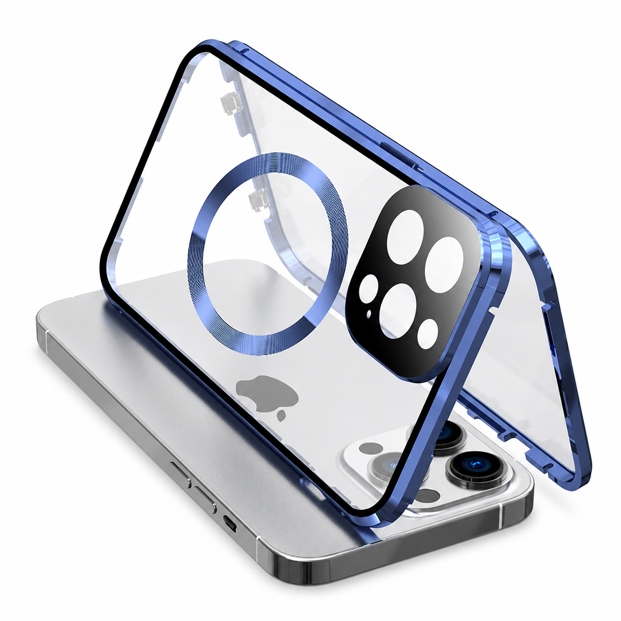 Premium Luxury iPhone Case MagSafe Compatible Double Sided Tempered Glass Metal Frame Cover Shockproof 360 Full Body Camera Protection Slim Design Finish