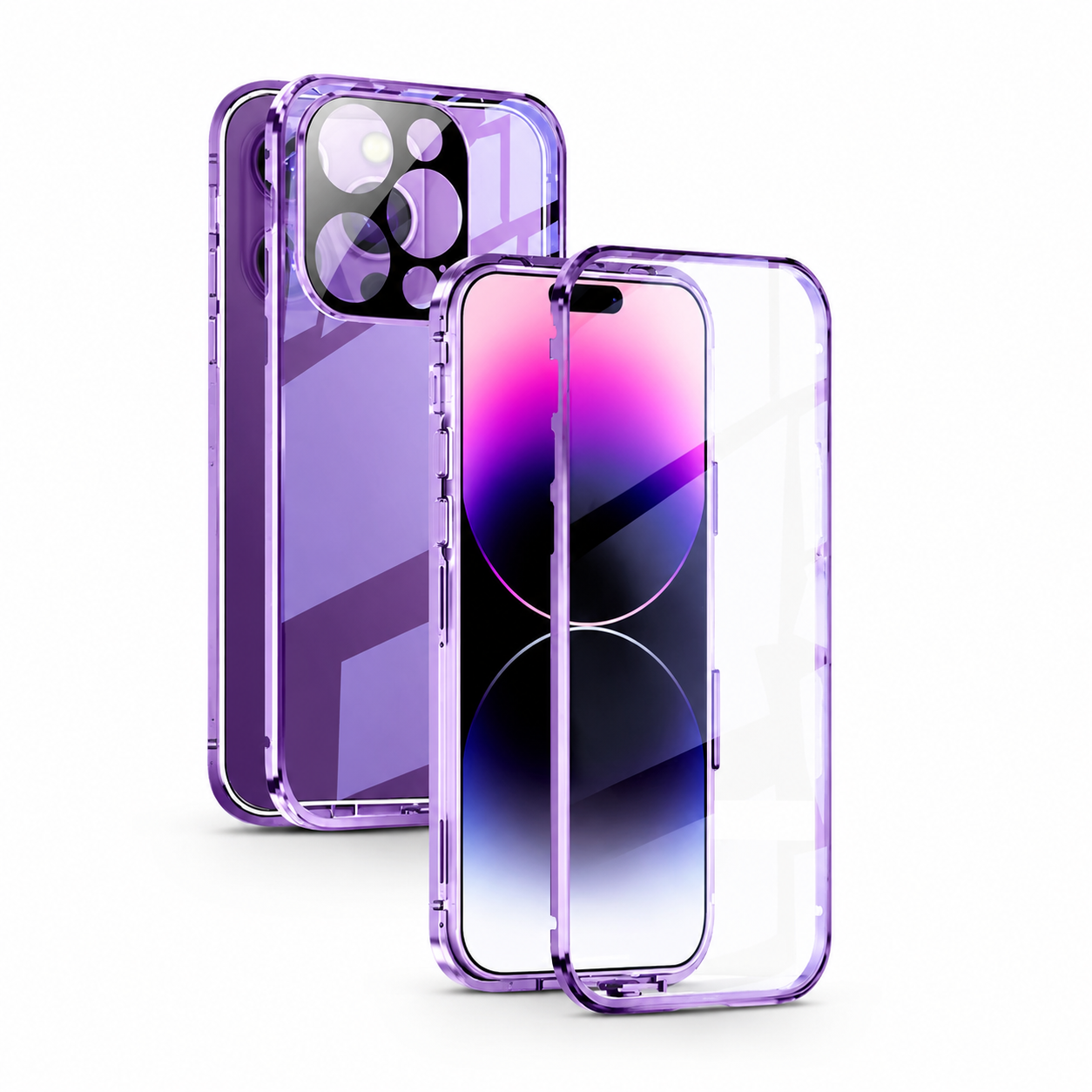 Premium Luxury iPhone Case MagSafe Compatible Double Sided Tempered Glass Metal Frame Cover Shockproof 360 Full Body Magnetic Fit Camera Protection Slim Design Finish