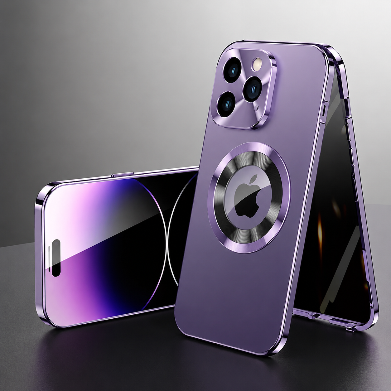 Premium Luxury iPhone Case MagSafe Compatible Double Sided Tempered Glass Privacy Cover Metal Frame Shockproof 360 Full Body Camera Protection Slim Design Finish