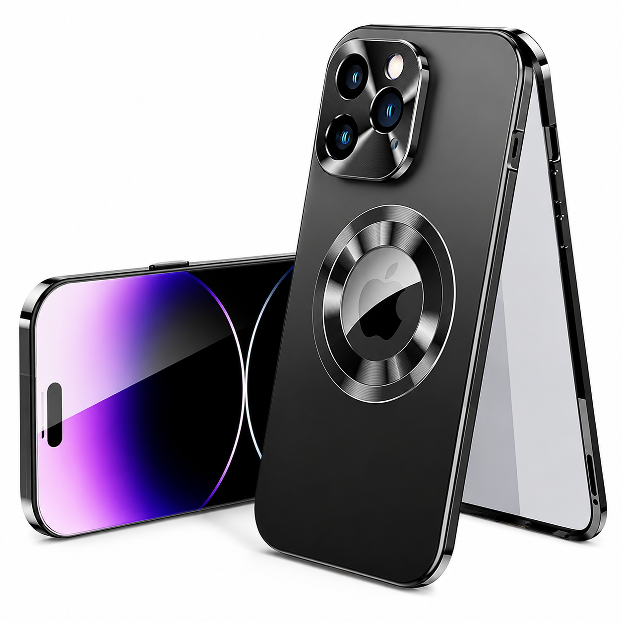 Premium Luxury iPhone Case MagSafe Compatible Double Sided Tempered Glass Privacy Cover Metal Frame Shockproof 360 Full Body Camera Protection Slim Design Finish