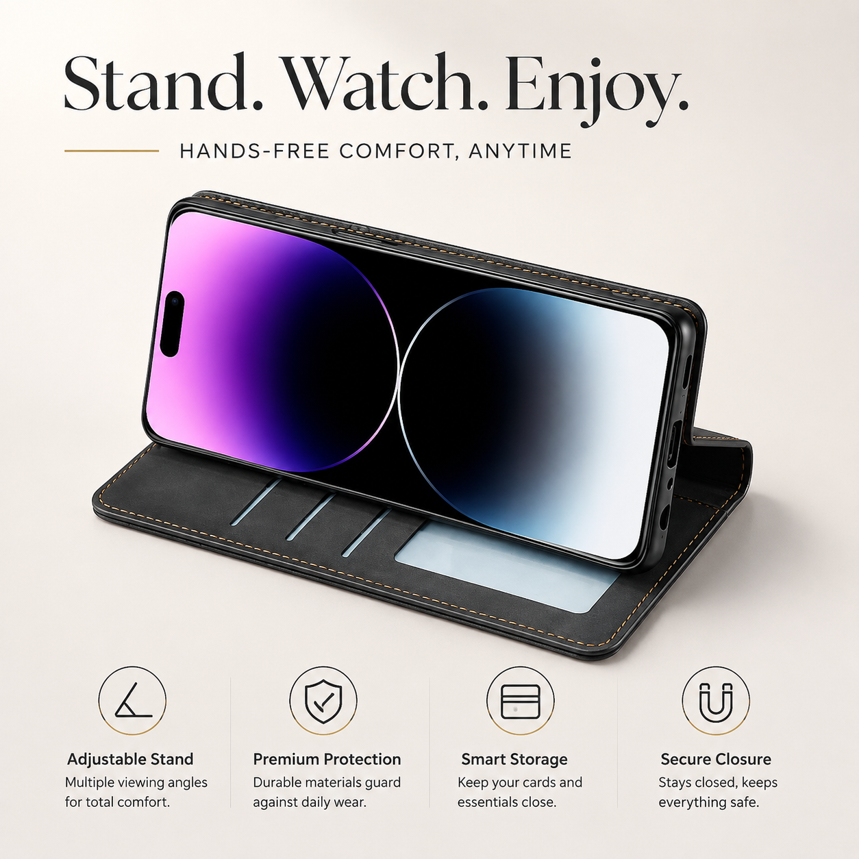 Premium Luxury iPhone Case MagSafe Compatible Flip Wallet Leather Cover Card Holder Magnetic Closure Kickstand Shockproof Camera Protection Durable Design Finish