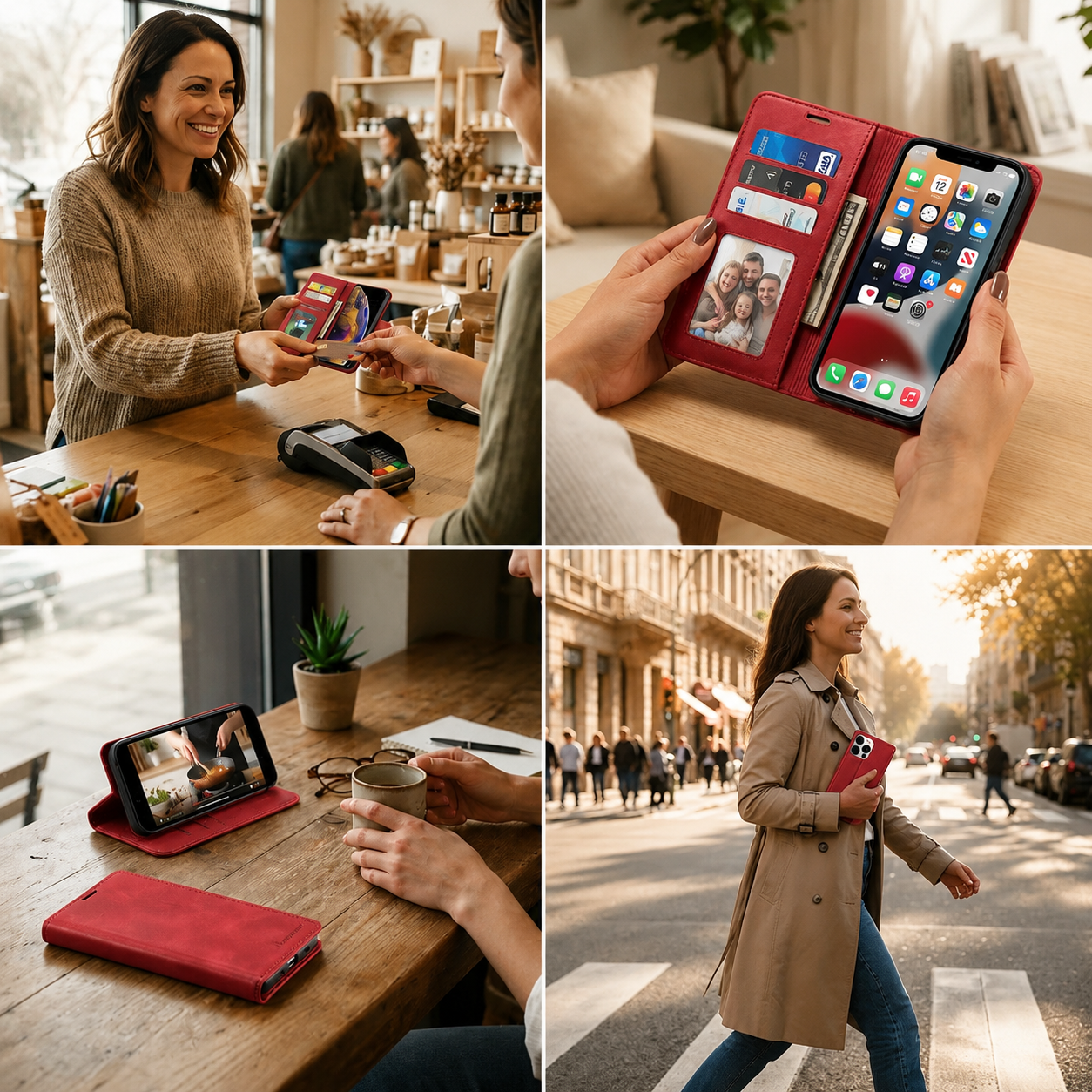 Premium Luxury iPhone Case MagSafe Compatible Flip Wallet Leather Cover Card Holder Magnetic Closure Kickstand Shockproof Camera Protection Durable Design Finish