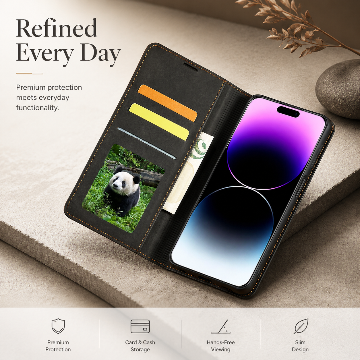 Premium Luxury iPhone Case MagSafe Compatible Flip Wallet Leather Cover Card Holder Magnetic Closure Kickstand Shockproof Camera Protection Durable Design Finish