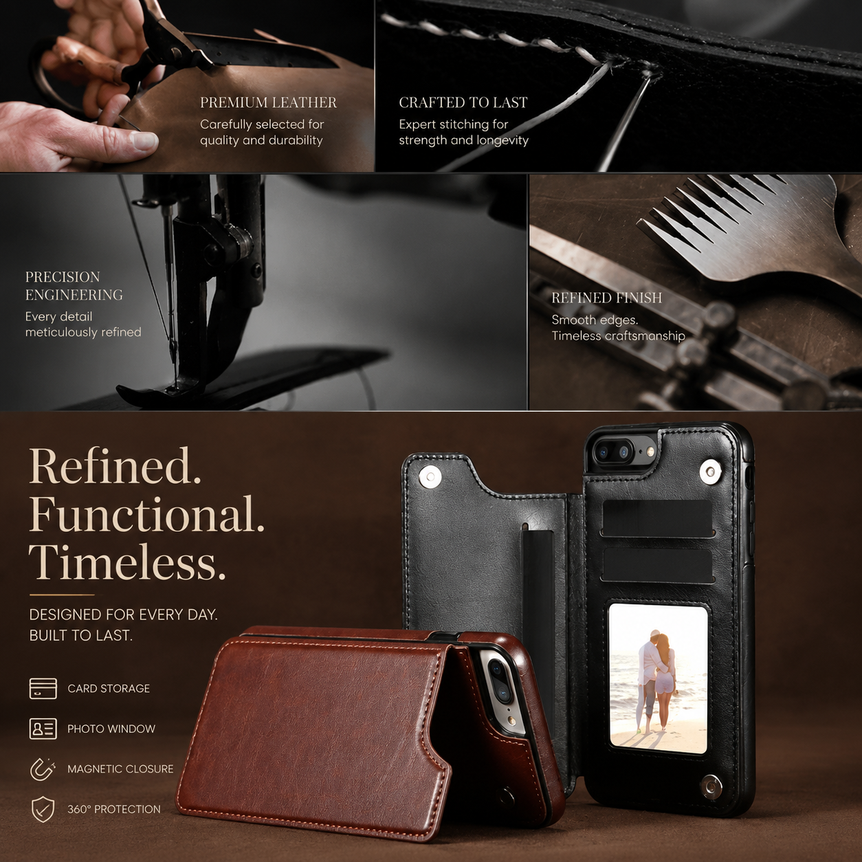 Premium Luxury iPhone Case MagSafe Compatible Flip Wallet Leather Cover RFID Blocking Card Holder Magnetic Closure Kickstand Shockproof Protective Design Finish