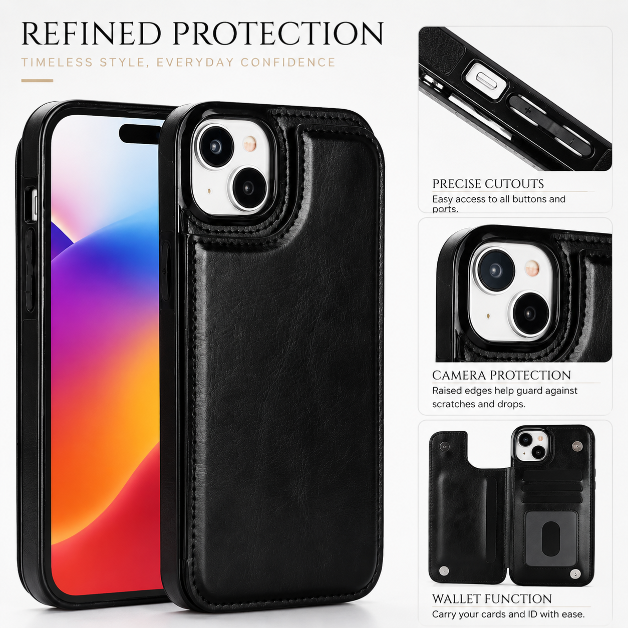 Premium Luxury iPhone Case MagSafe Compatible Flip Wallet Leather Cover RFID Blocking Card Holder Magnetic Closure Kickstand Shockproof Protective Design Finish