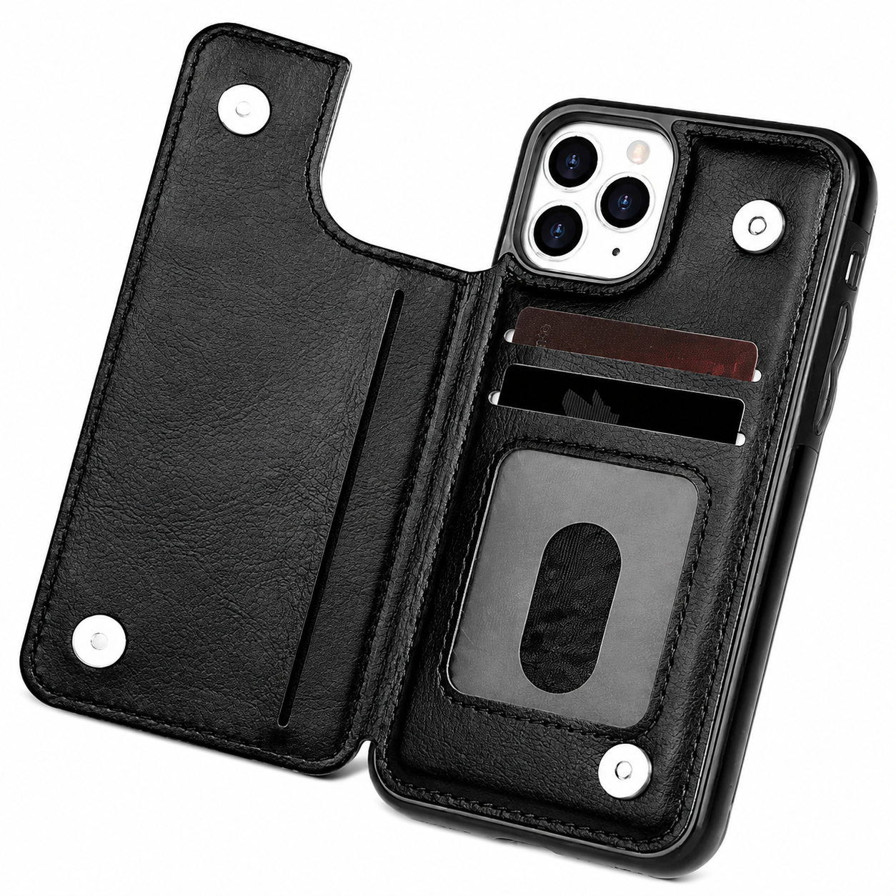 Premium Luxury iPhone Case MagSafe Compatible Flip Wallet Leather Cover RFID Blocking Card Holder Magnetic Closure Kickstand Shockproof Protective Design Finish
