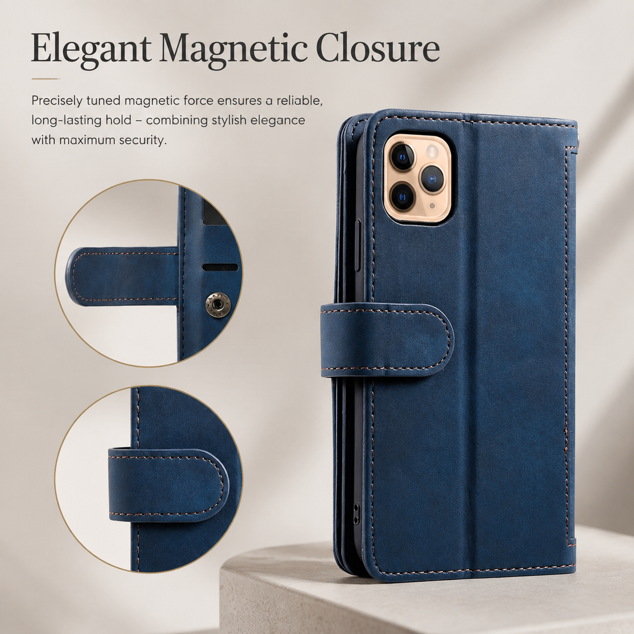 Premium Luxury iPhone Case MagSafe Compatible Flip Wallet Leather Cover Zipper Card Holder Strap Kickstand Shockproof Camera Protection Design Finish