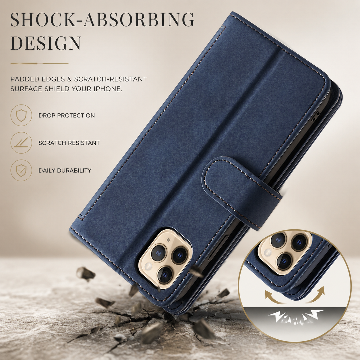 Premium Luxury iPhone Case MagSafe Compatible Flip Wallet Leather Cover Zipper Card Holder Strap Kickstand Shockproof Camera Protection Design Finish