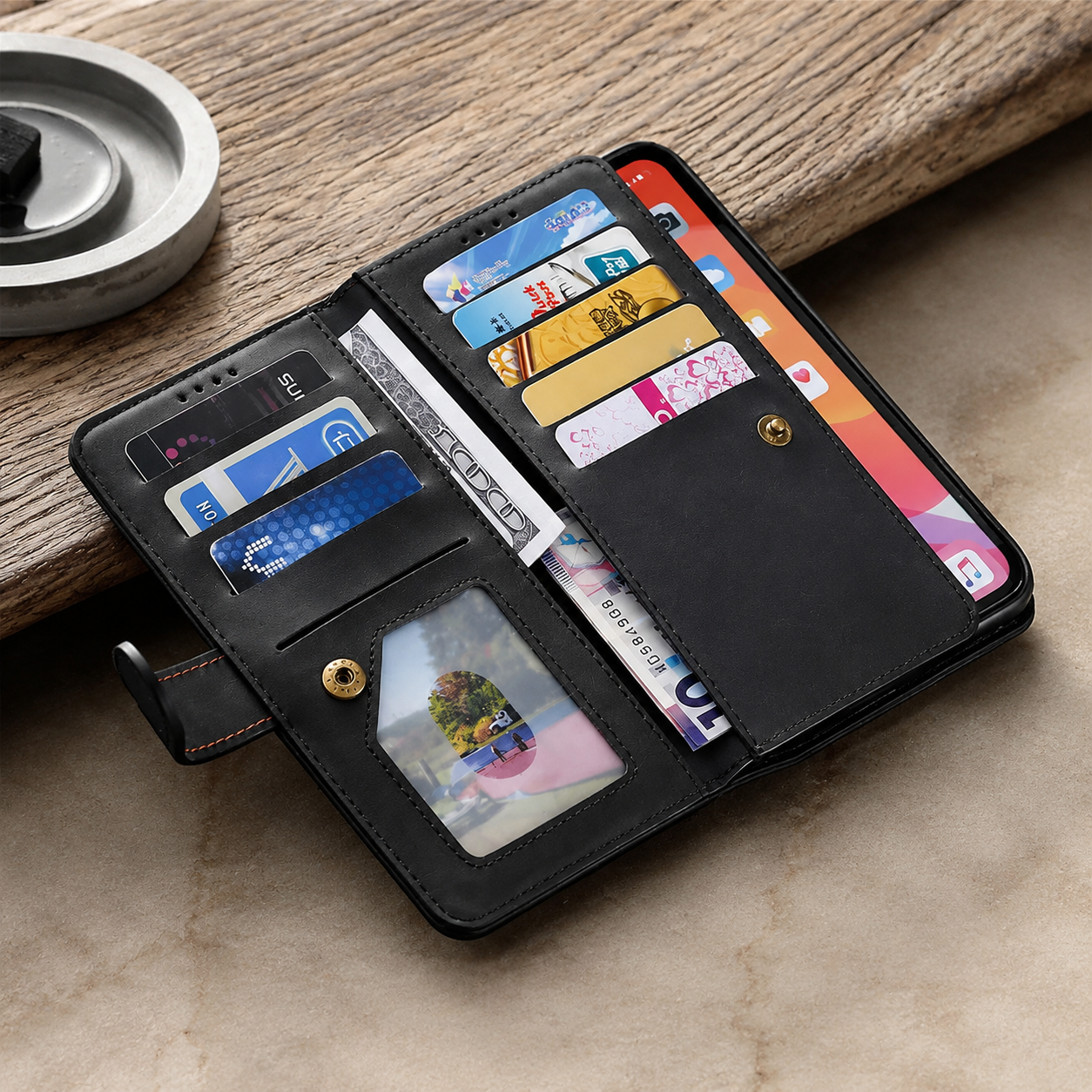 Premium Luxury iPhone Case MagSafe Compatible Flip Wallet Leather Cover Zipper Card Holder Strap Kickstand Shockproof Camera Protection Design Finish
