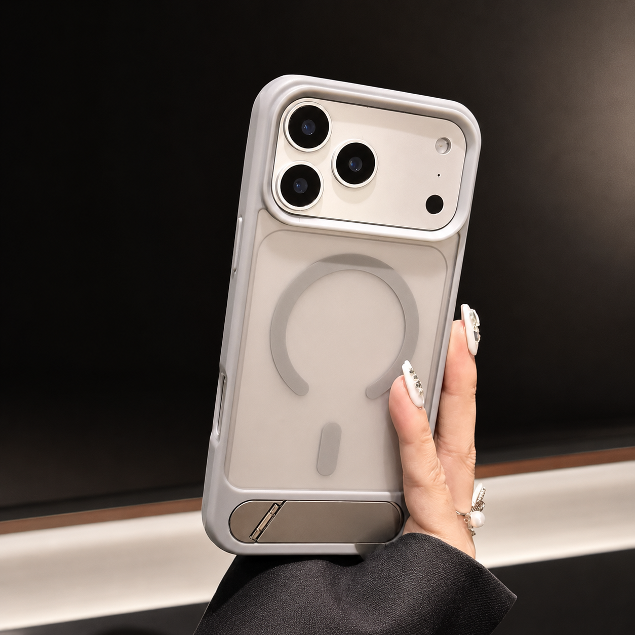 Premium Luxury iPhone Case MagSafe Compatible Foldable Magnetic Stand Cover Matte PC Shockproof Anti Fingerprint Half Wrapped Protective Durable Design