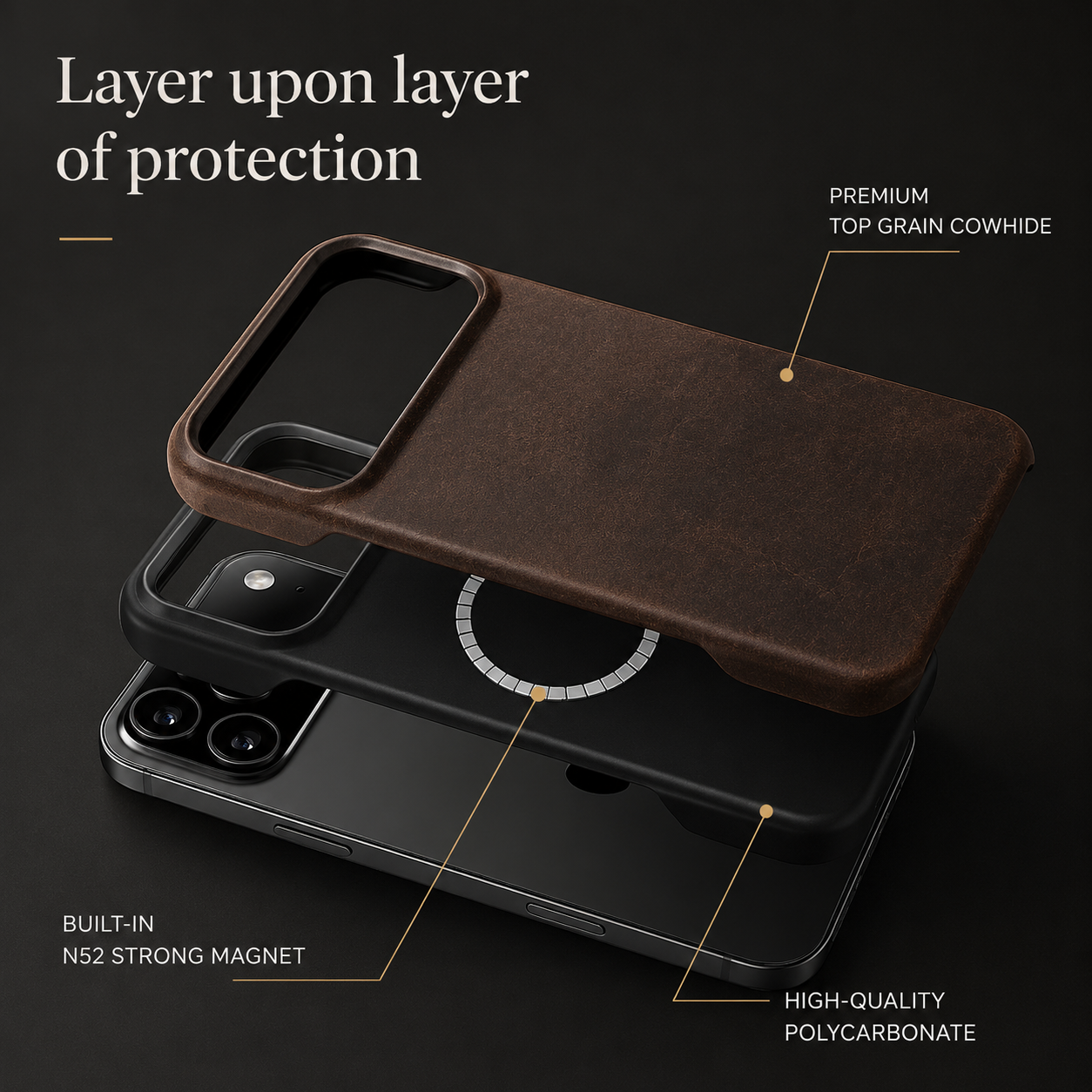 Premium Luxury iPhone Case MagSafe Compatible Genuine Cowhide Leather Pull Up Cover Retro Magnetic Shockproof Full Back Protective Durable Design