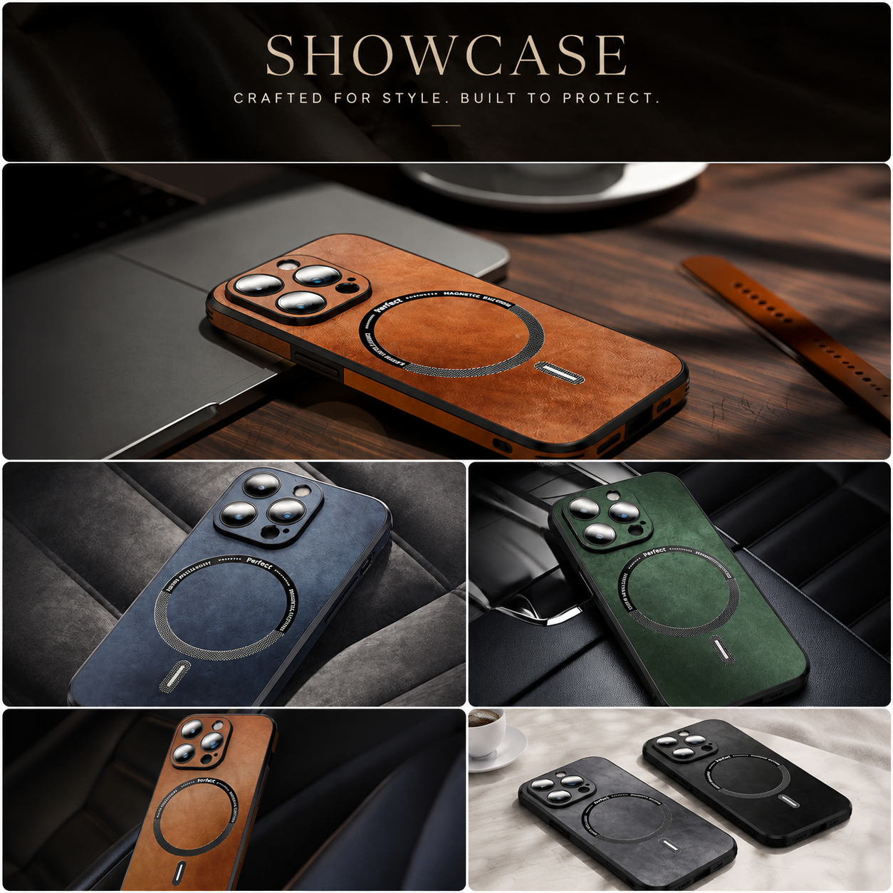 Premium Luxury iPhone Case MagSafe Compatible Genuine Leather Cover Magnetic Shockproof Camera Protection Slim Protective Durable Design Finish