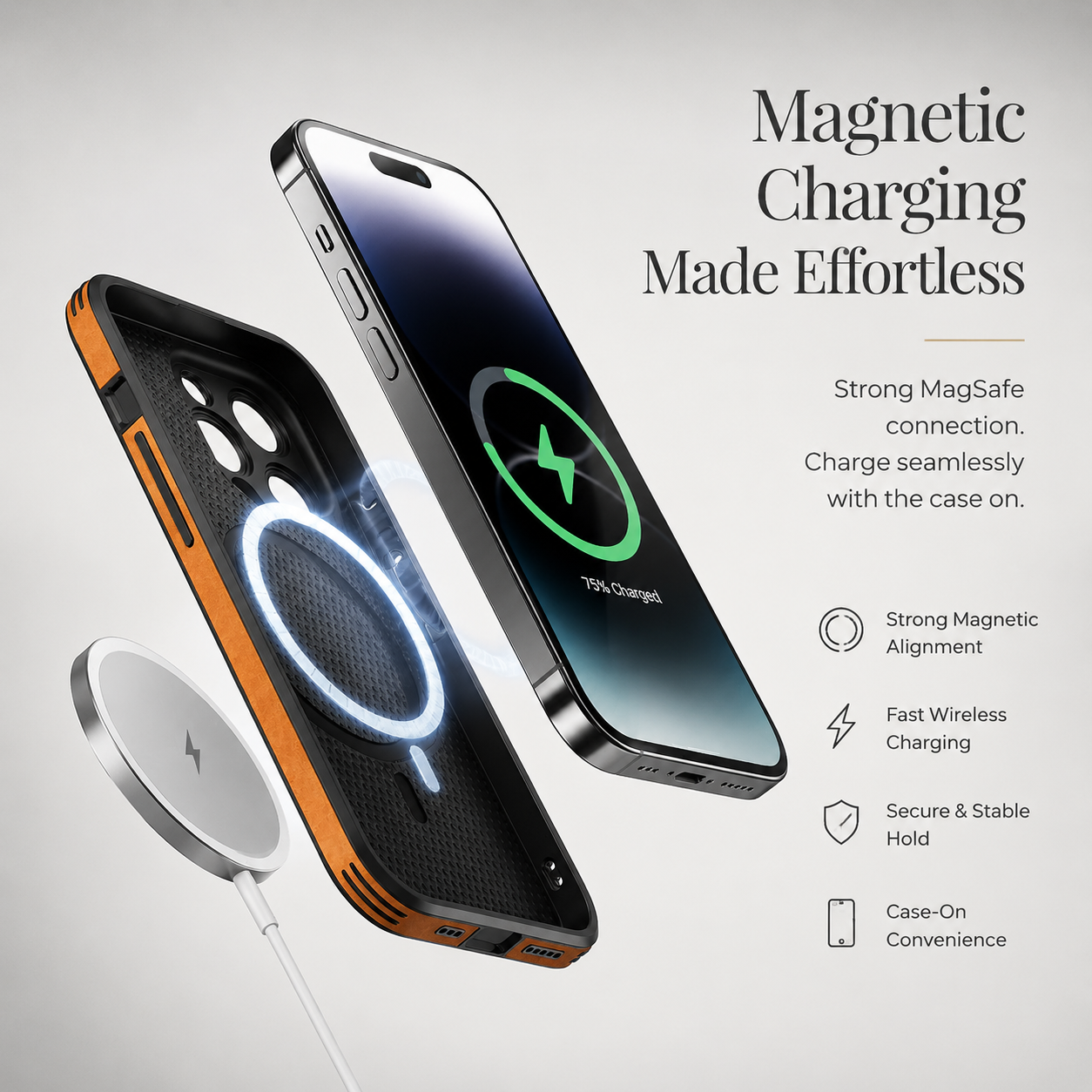 Premium Luxury iPhone Case MagSafe Compatible Genuine Leather Cover Shockproof Camera Lens Protection Slim Protective Durable Design Finish Style