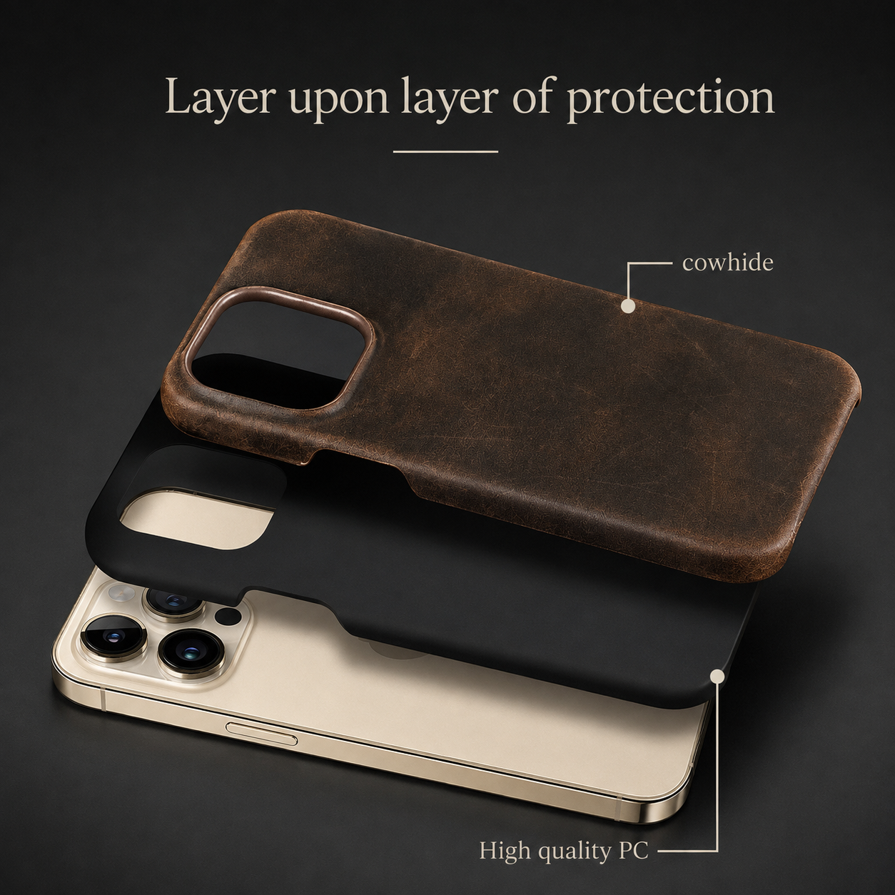 Premium Luxury iPhone Case MagSafe Compatible Genuine Leather Cover Strap Design Shockproof Camera Protection Slim Carry Durable Design Finish